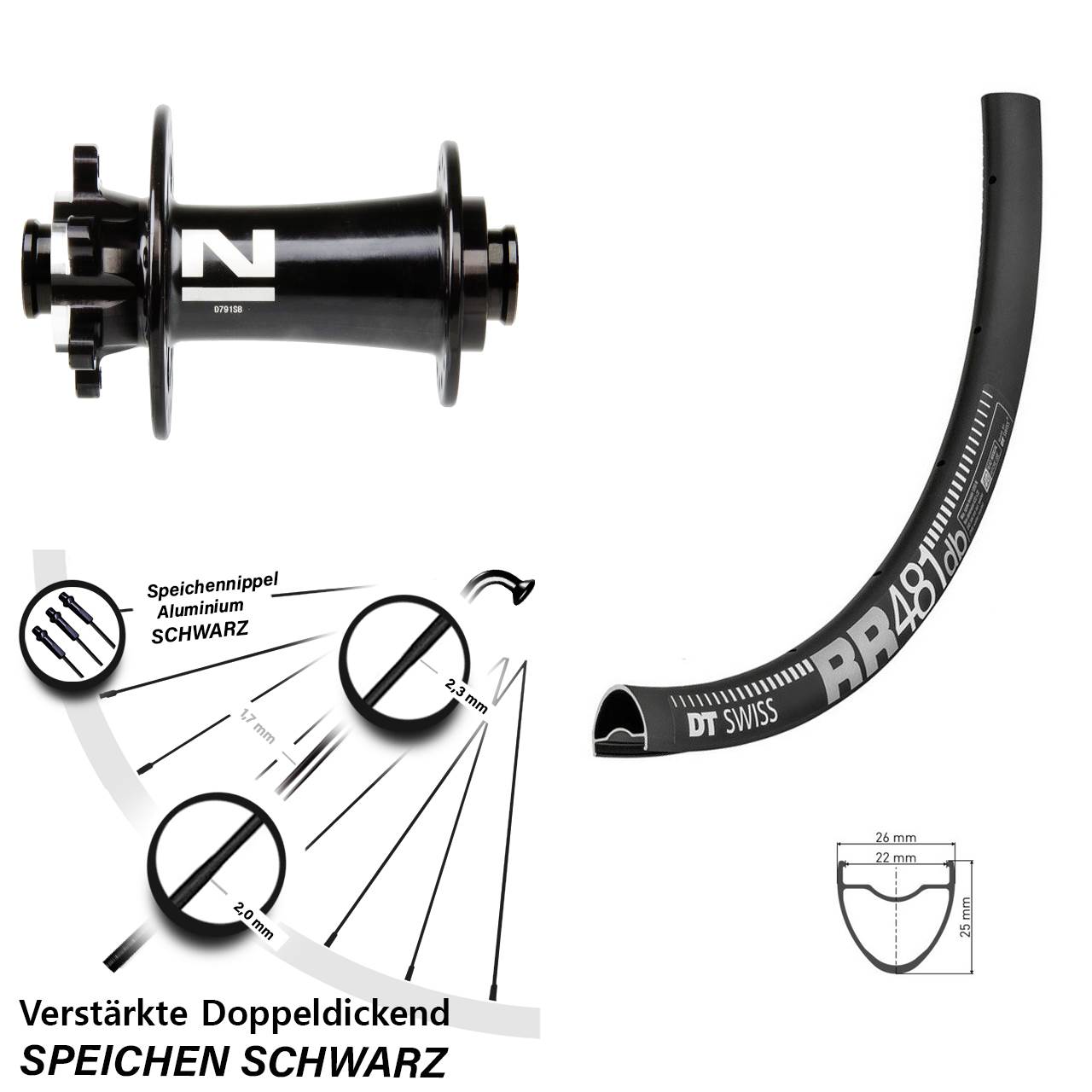 Vorderrad 6-Loch 12x100 28 Zoll DT Swiss RR 481 Novatec D791