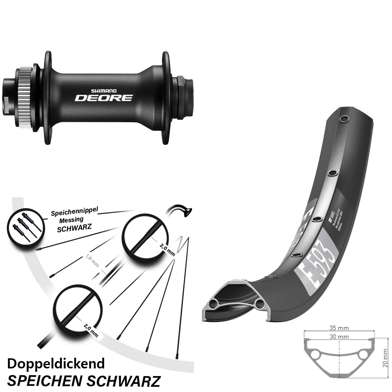 Vorderrad Centerlock 27,5 Zoll DT Swiss E593 Shimano Deore 15x110 Boost