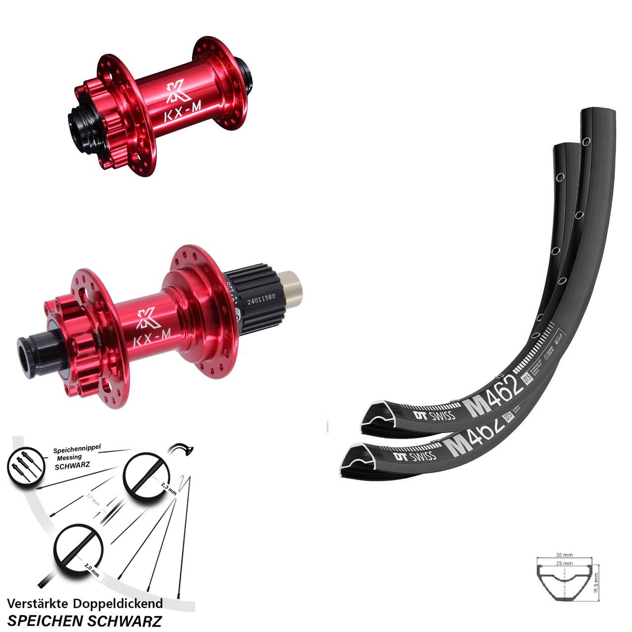 6-Loch Laufradsatz 15x100 12x142 650B DT Swiss M462 KX-M rot Shimano Micro Spline