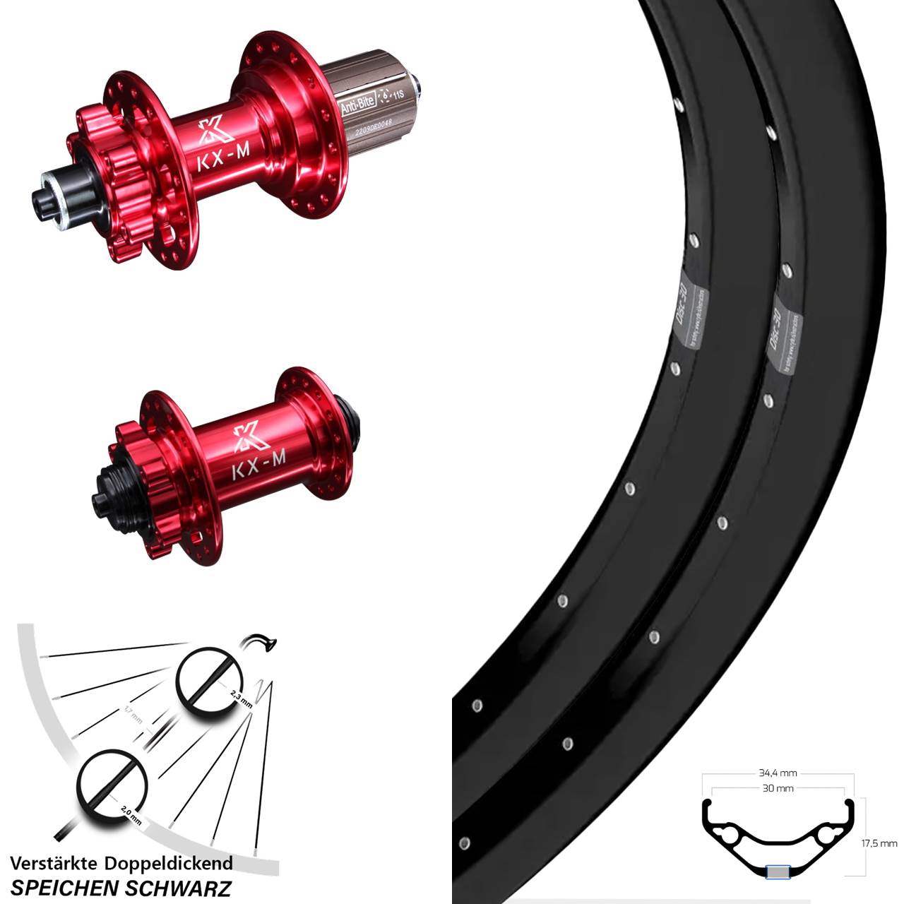 Ryde Disc 30 KX-M rot 27,5 Zoll Laufrad-Satz QR 8-12 fach HG