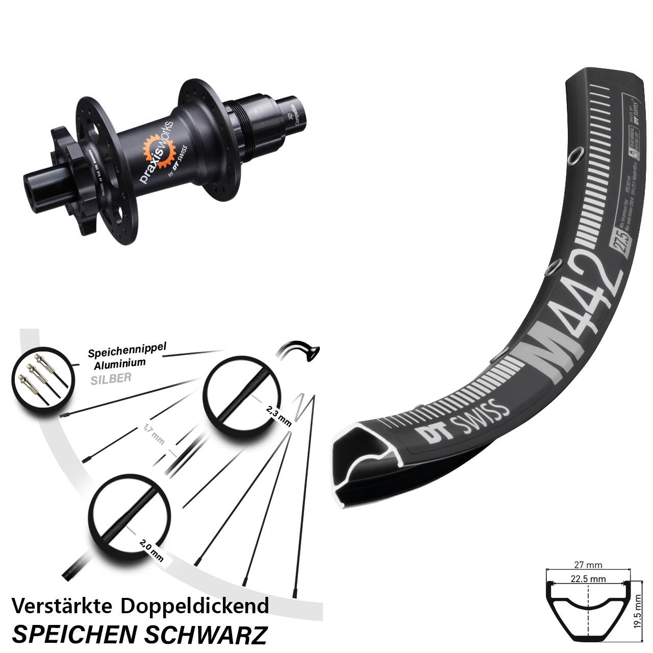 Disc Laufrad 29 Zoll DT Swiss M442-350 Ratchet 36 SRAM XD 12x142