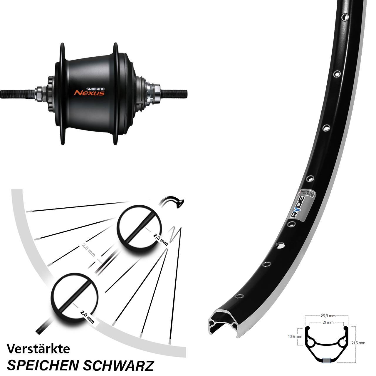 27,5 Zoll Hinterrad Shimano 7 Gang Nabenschaltung Freilauf Ryde Zac 421