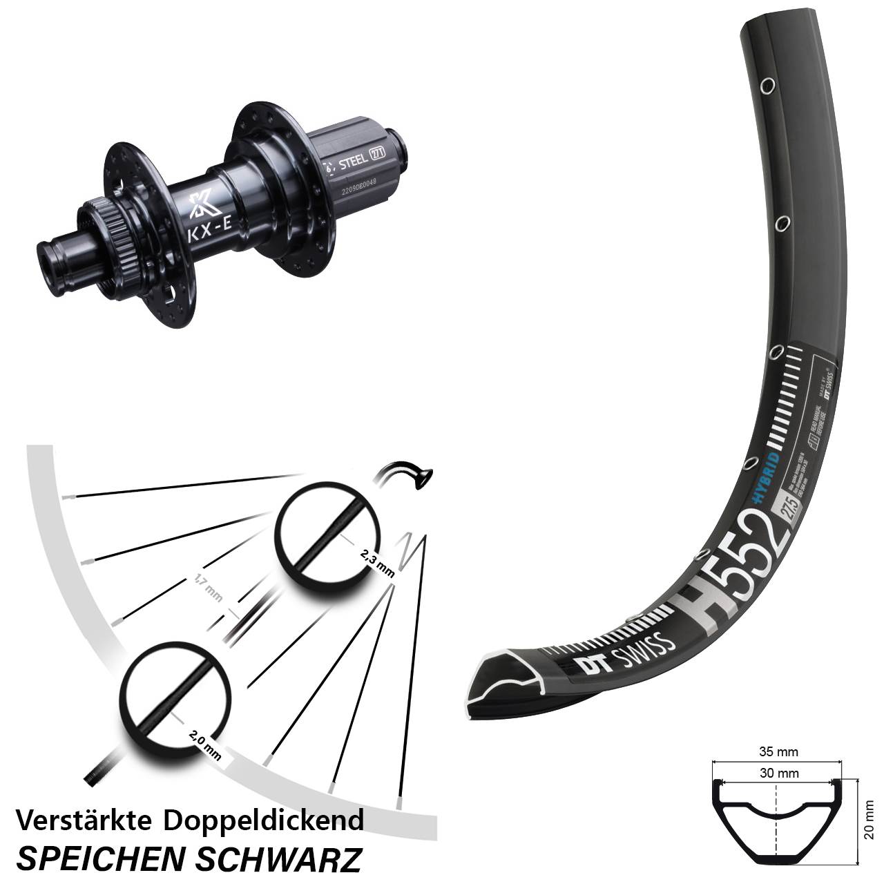 29 Zoll DT Swiss H552 KX-E verstärkt Disc Laufrad 12x142 8-12 fach