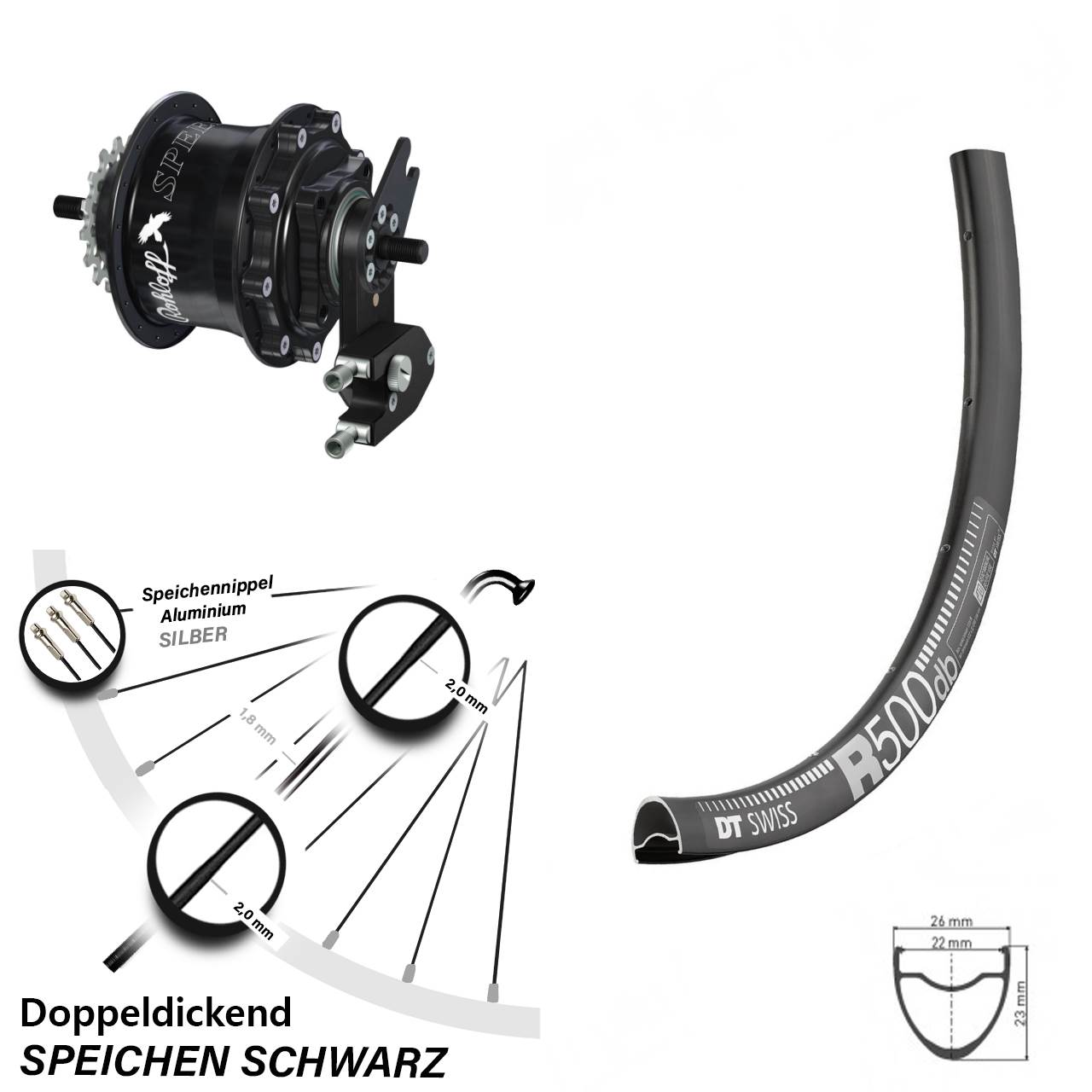 DT Swiss R 500 Rohloff TS DB OEM2 Tandem 28-29 Zoll Disc Hinterrrad