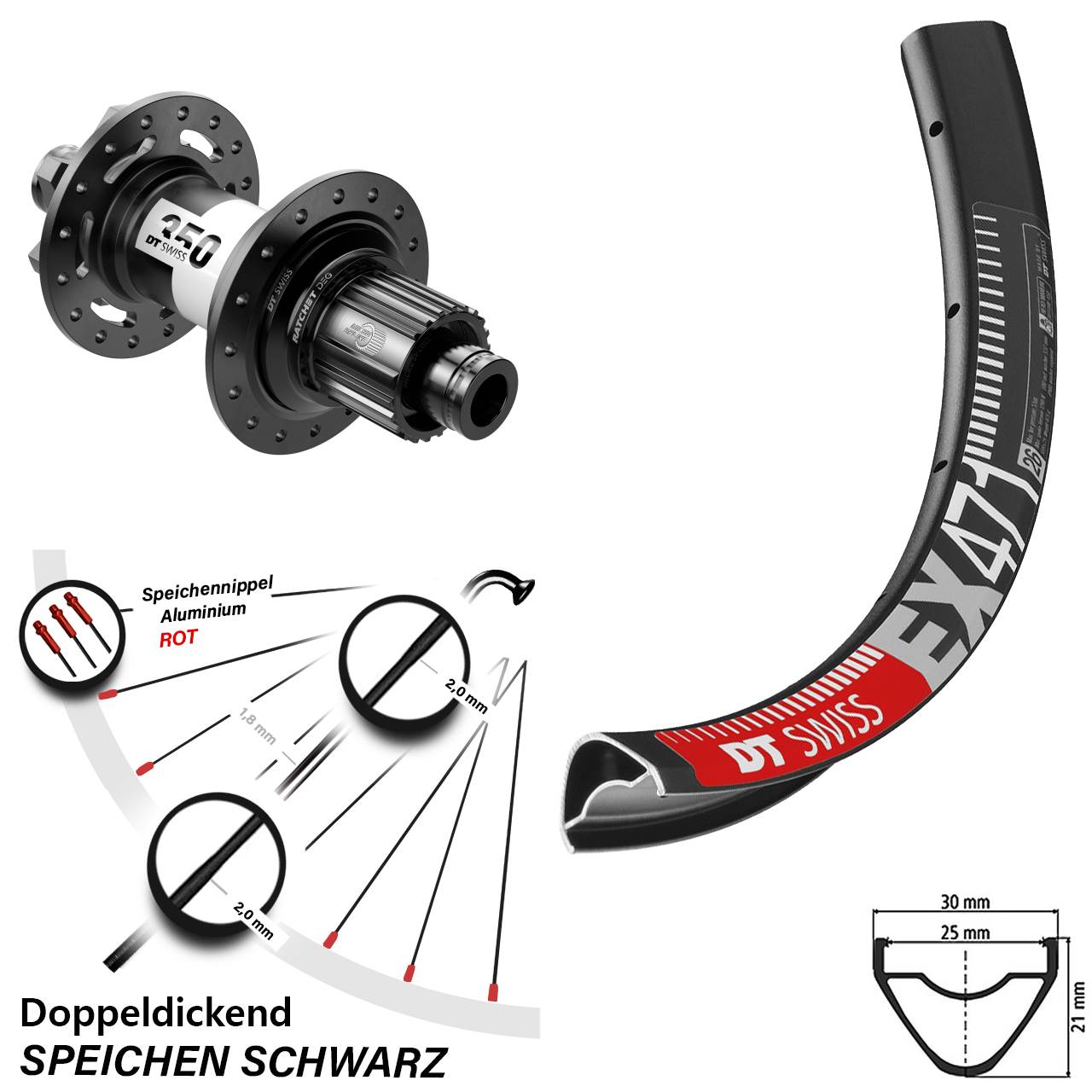 DT Swiss EX471-350 DEG72 650B 6-Loch Hinterrad 12x148 Micro Spline