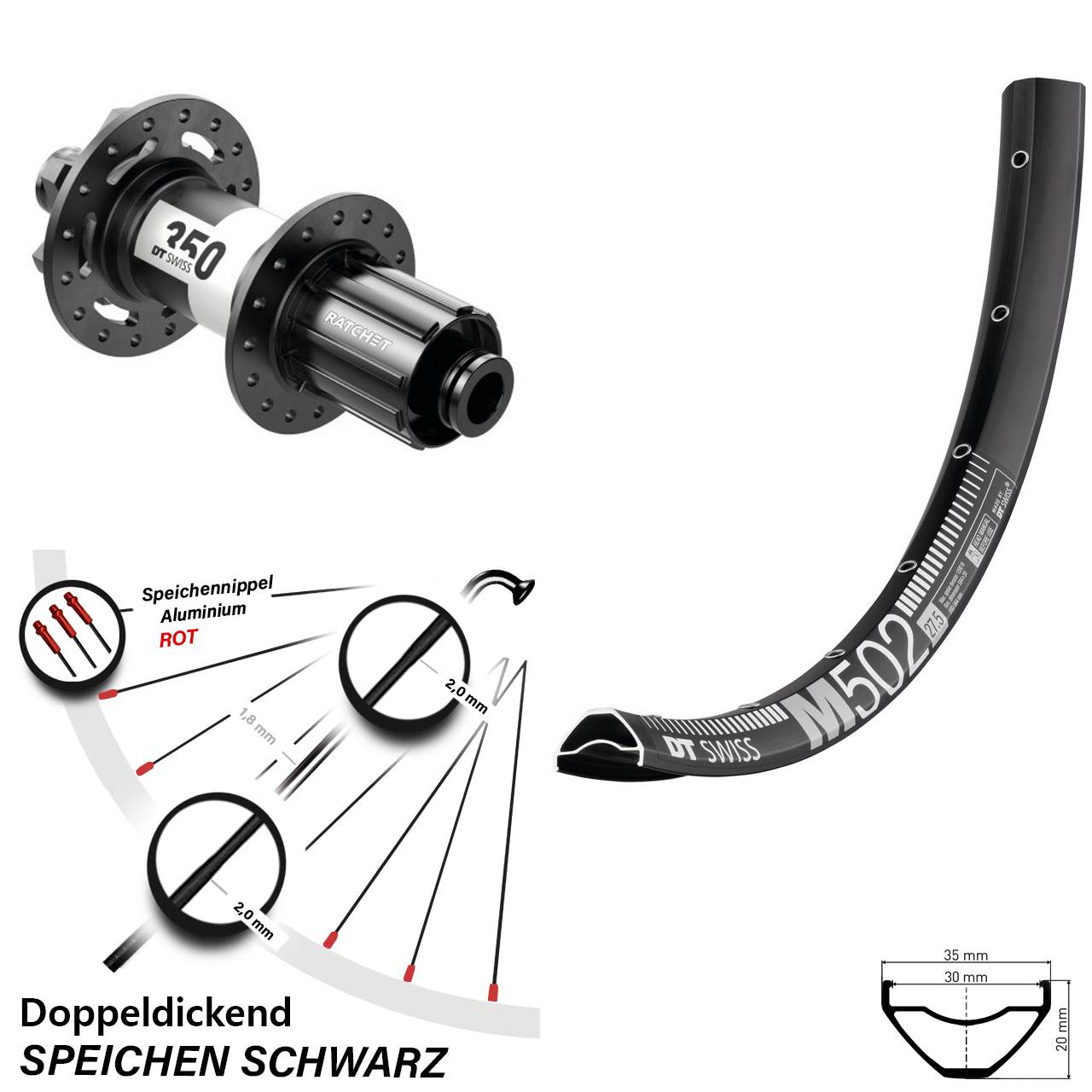 DT Swiss M502-350 Boost 11-fach Hinterrad 29 Zoll 6-Loch