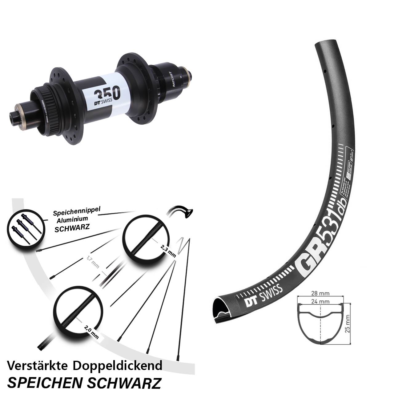 DT Swiss GR 531-350 650B Disc Hinterrad für Schnellspanner SRAM XD