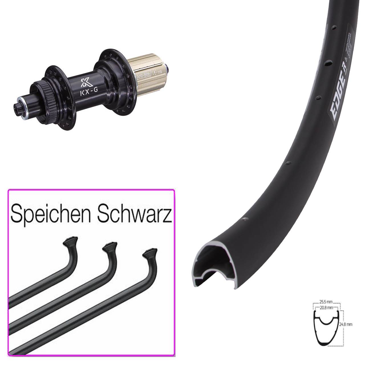 28 Zoll Ryde Edge R25 Offset KX-G Disc Hinterrad QR 8-12 fach