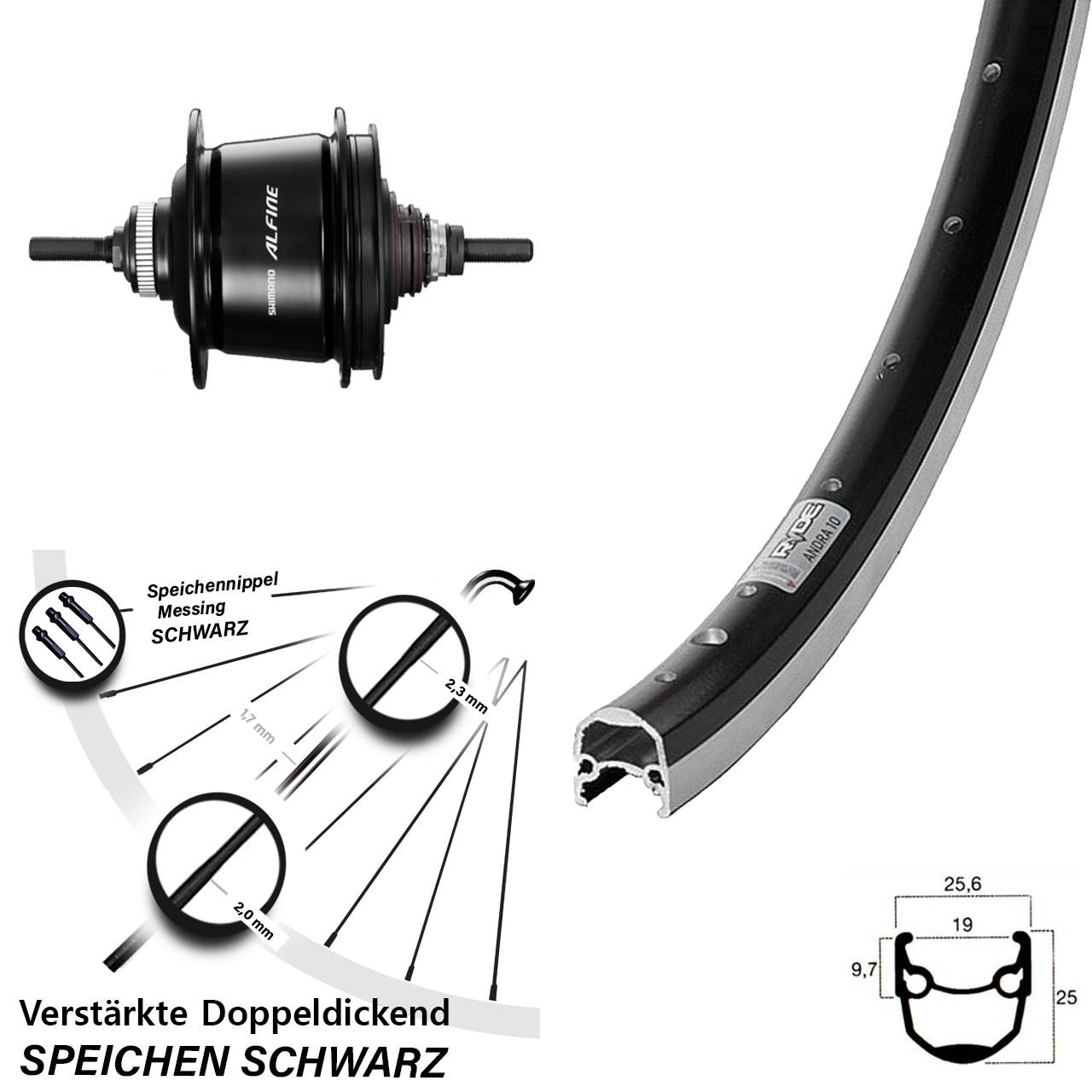 20 Zoll Hinterrad Shimano Alfine 8 Gang Ryde Andra 10