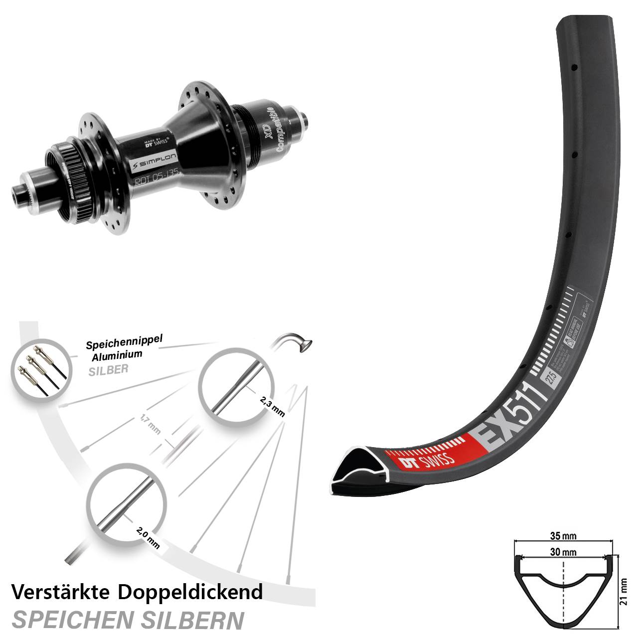 29 Zoll DT Swiss EX511-370 Disc Hinterrad QR XD