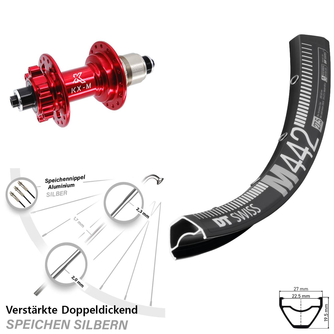 6-Loch Hinterrad 28-29 Zoll DT Swiss M 442 KX-M rot SRAM XD QR