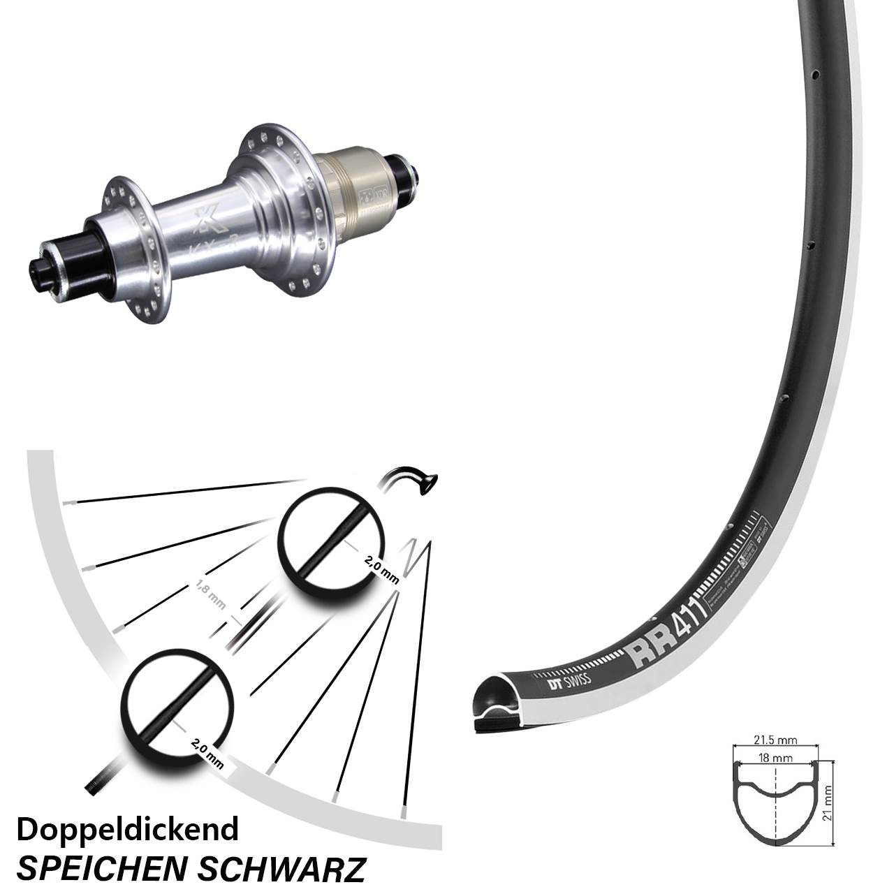 Hinterrad QR 28 Zoll DT Swiss RR 411 KX-R XDR