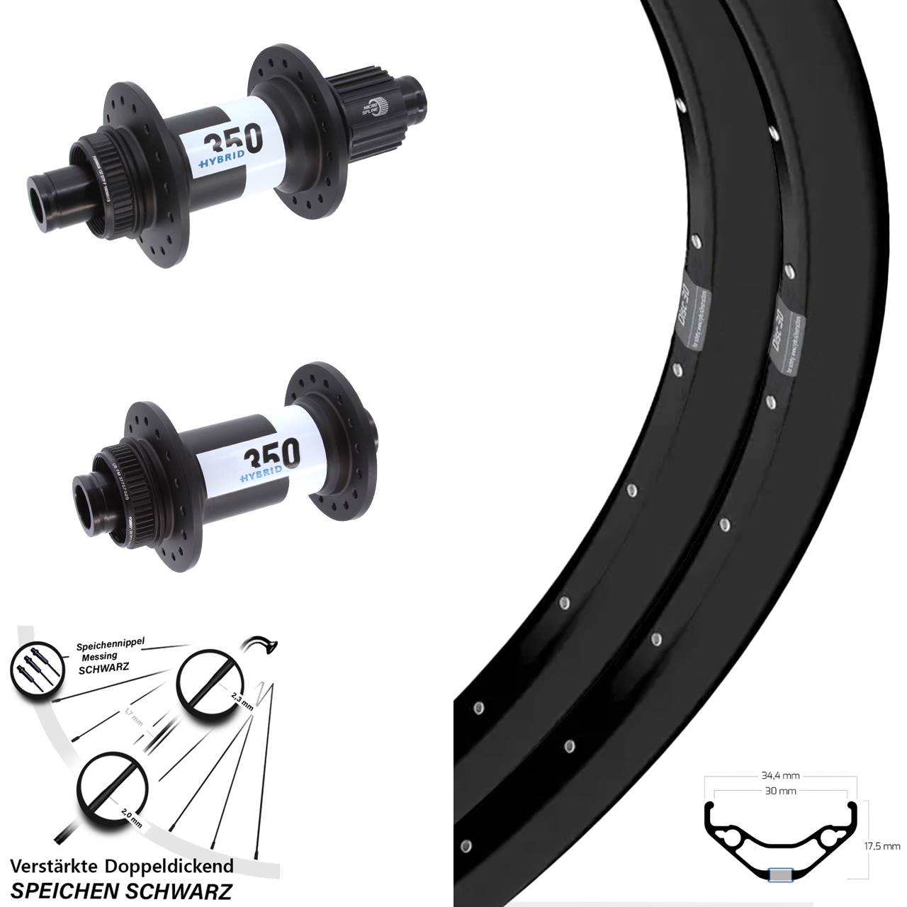 Ryde Disc 30 DT Swiss 350 Hybrid Centerlock Laufradsatz 29 Zoll Boost schwarz