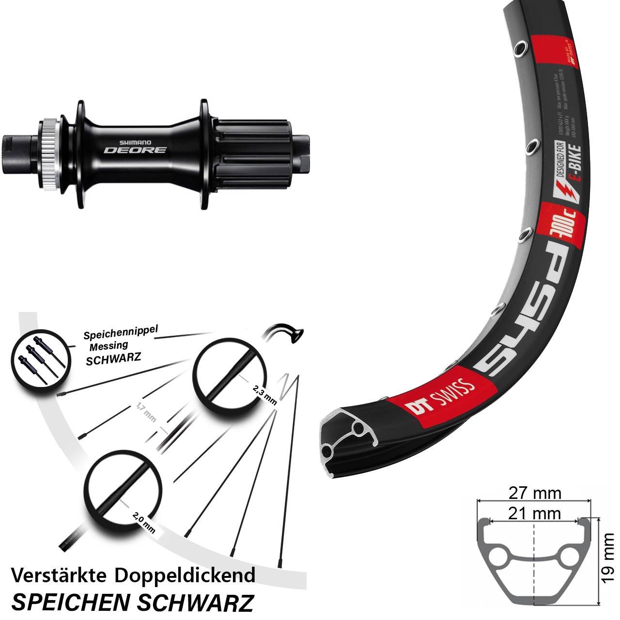 26 Zoll DT Swiss 545 Shimano Deore Hinterrad Centerlock 12x142 8-11 fach HG