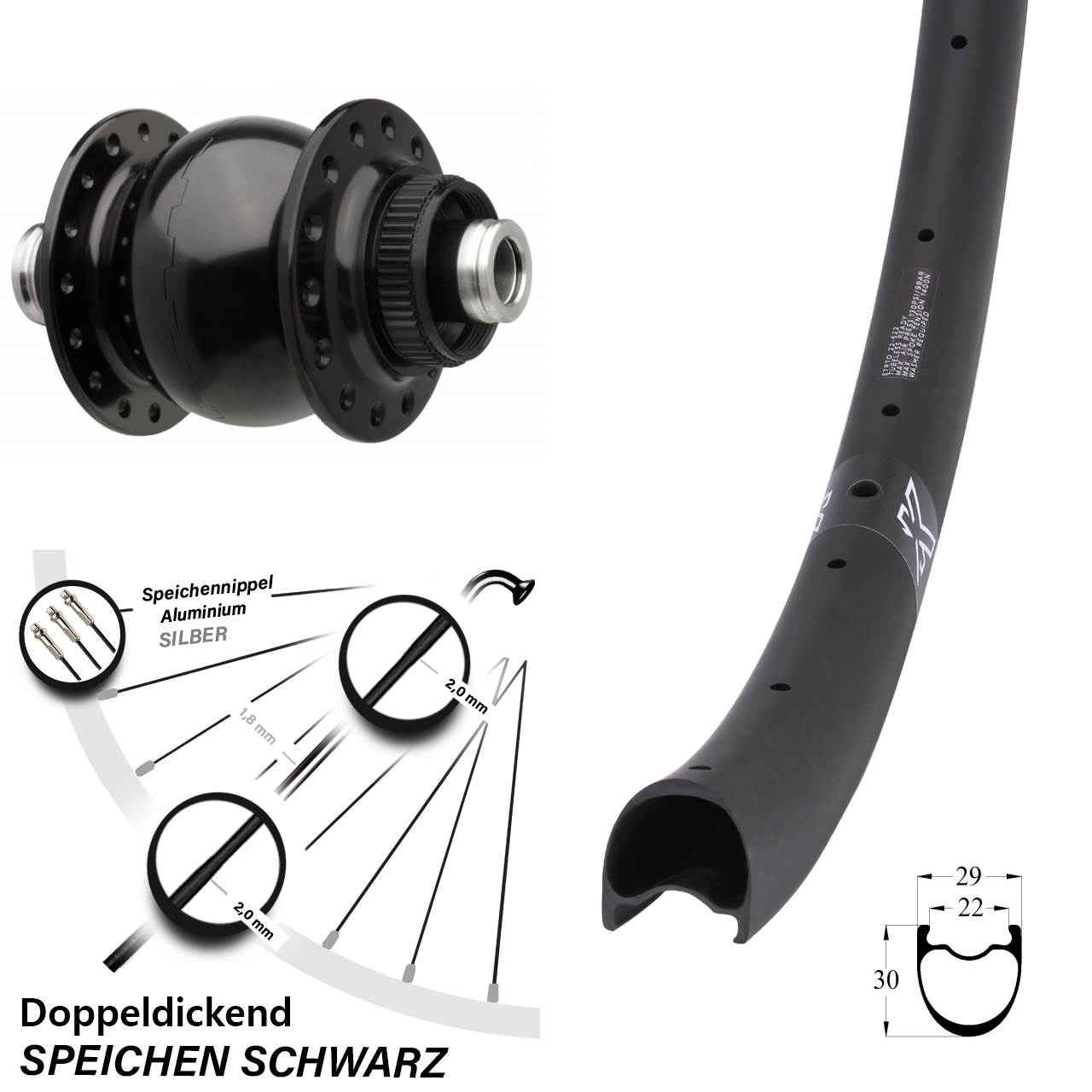 KX-RC Gravel Carbon SON 28 Zoll Centerlock Dynamovorderrad 12x110 Boost