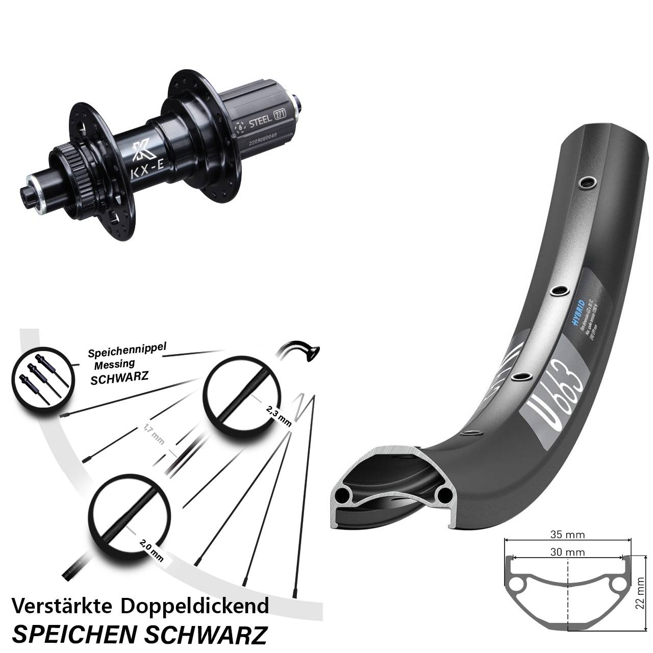 29 Zoll Hinterrad für Schnellspanner DT Swiss U 663 KX-E 6 Kugellager 8-12 fach HG