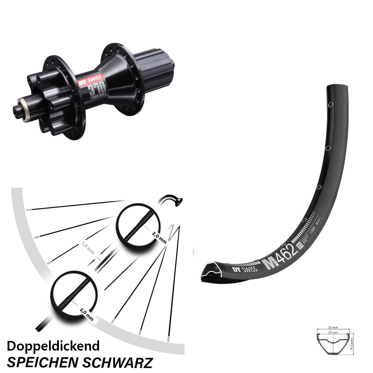 Hinterrad 27,5 Zoll DT Swiss M 462-370 Hybrid 6-Loch 8-11 fach QR