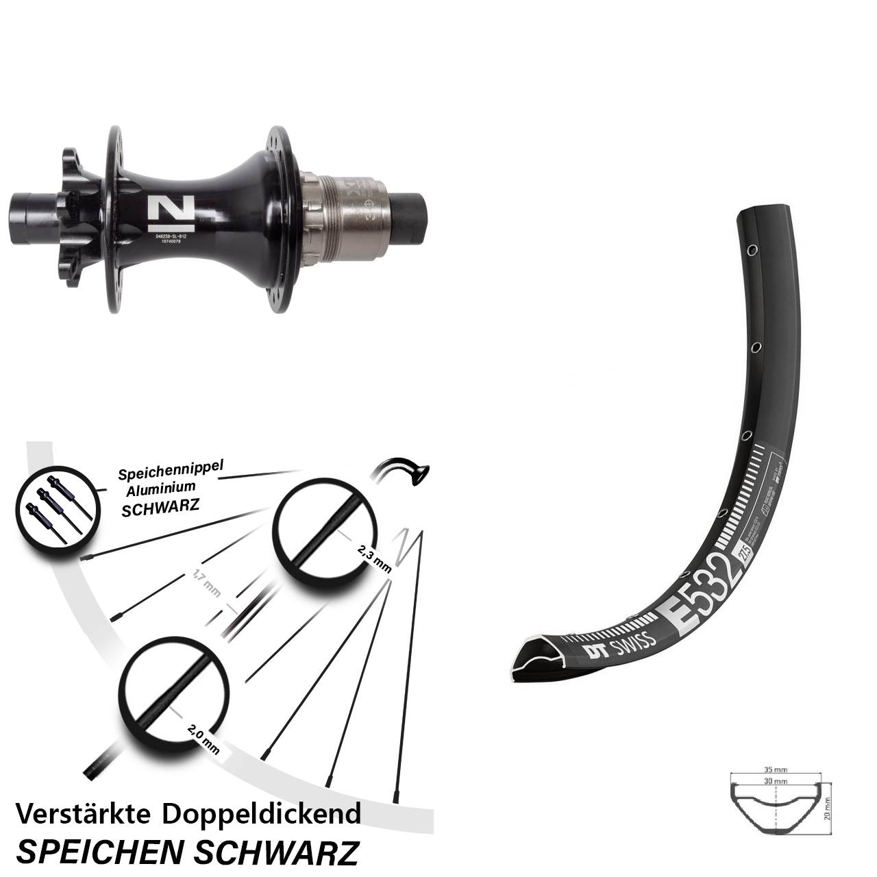DT Swiss E 532 Novatec D462 29 Zoll 6-Loch Hinterrad 12x148 SRAM XD
