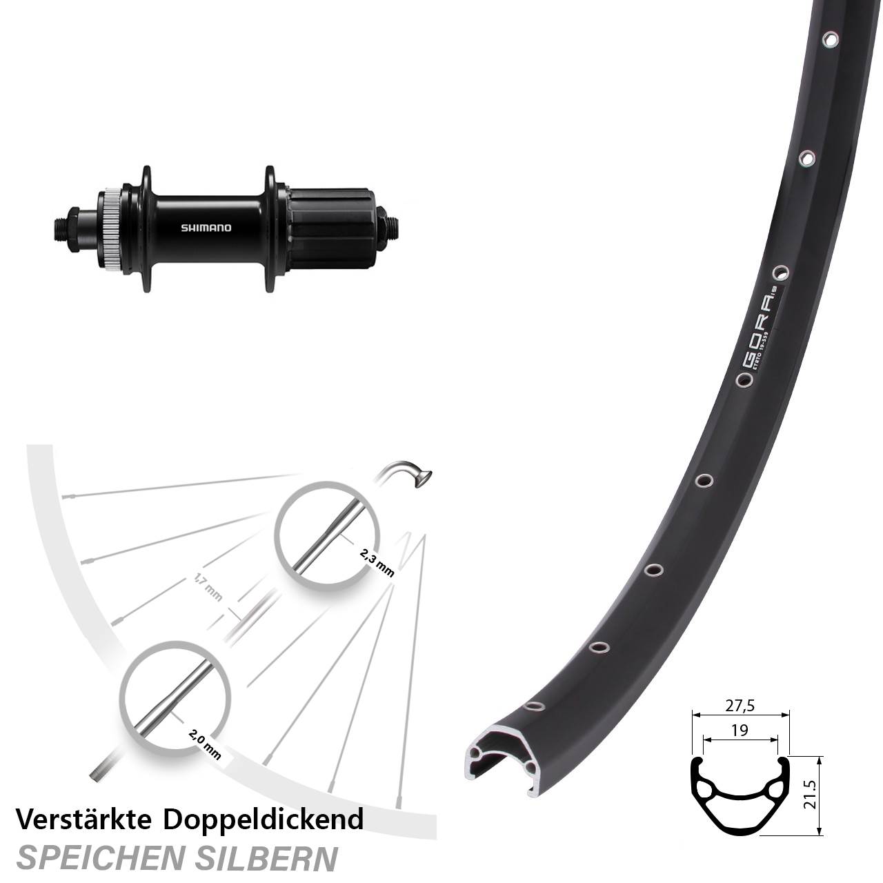 28 Zoll Gora 19 Shimano FH-QC400 Disc Hinterrad QR 8-11 fach HG