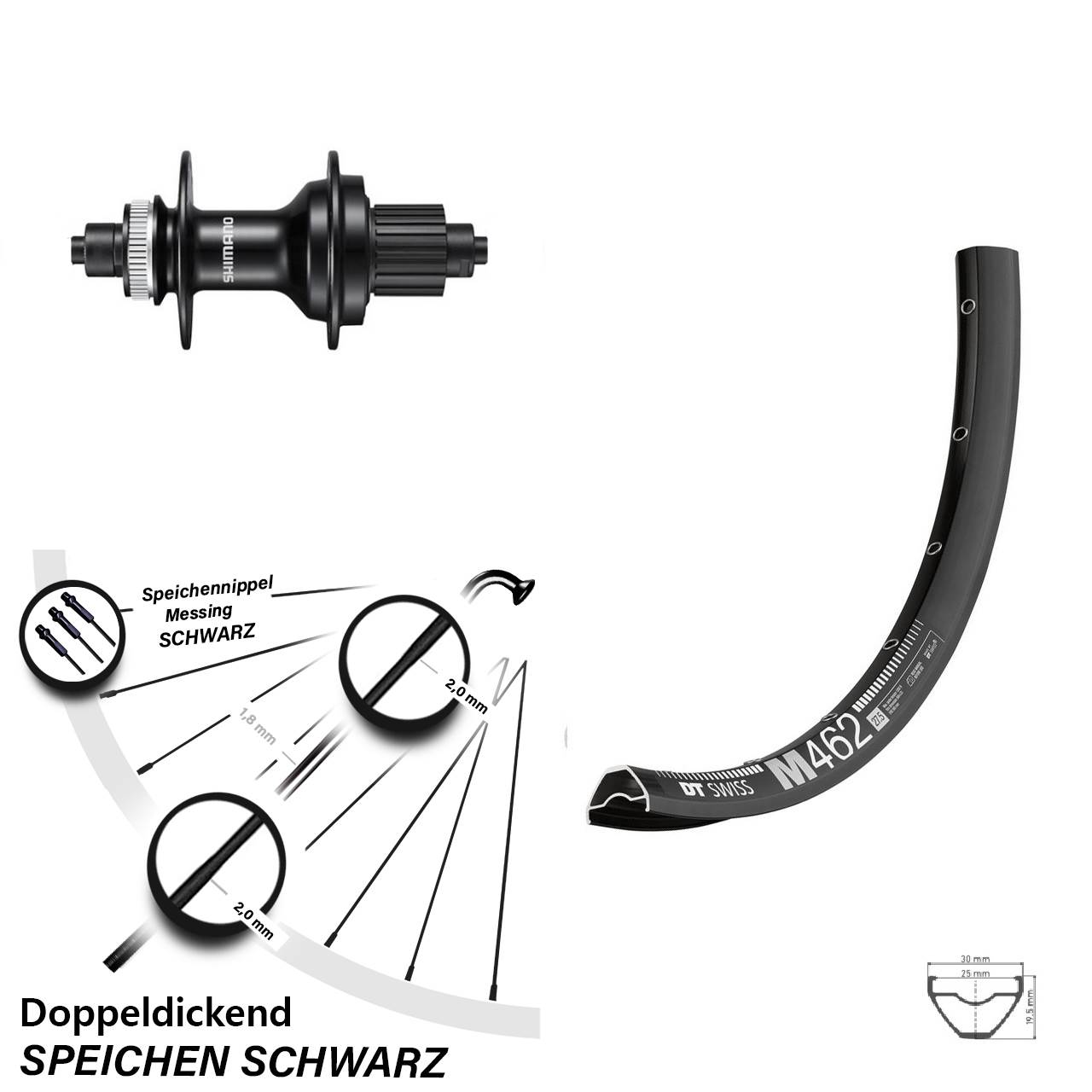 Disc Laufrad 27,5 Zoll DT Swiss M462 Shimano FH-MT500 Micro Spline QR