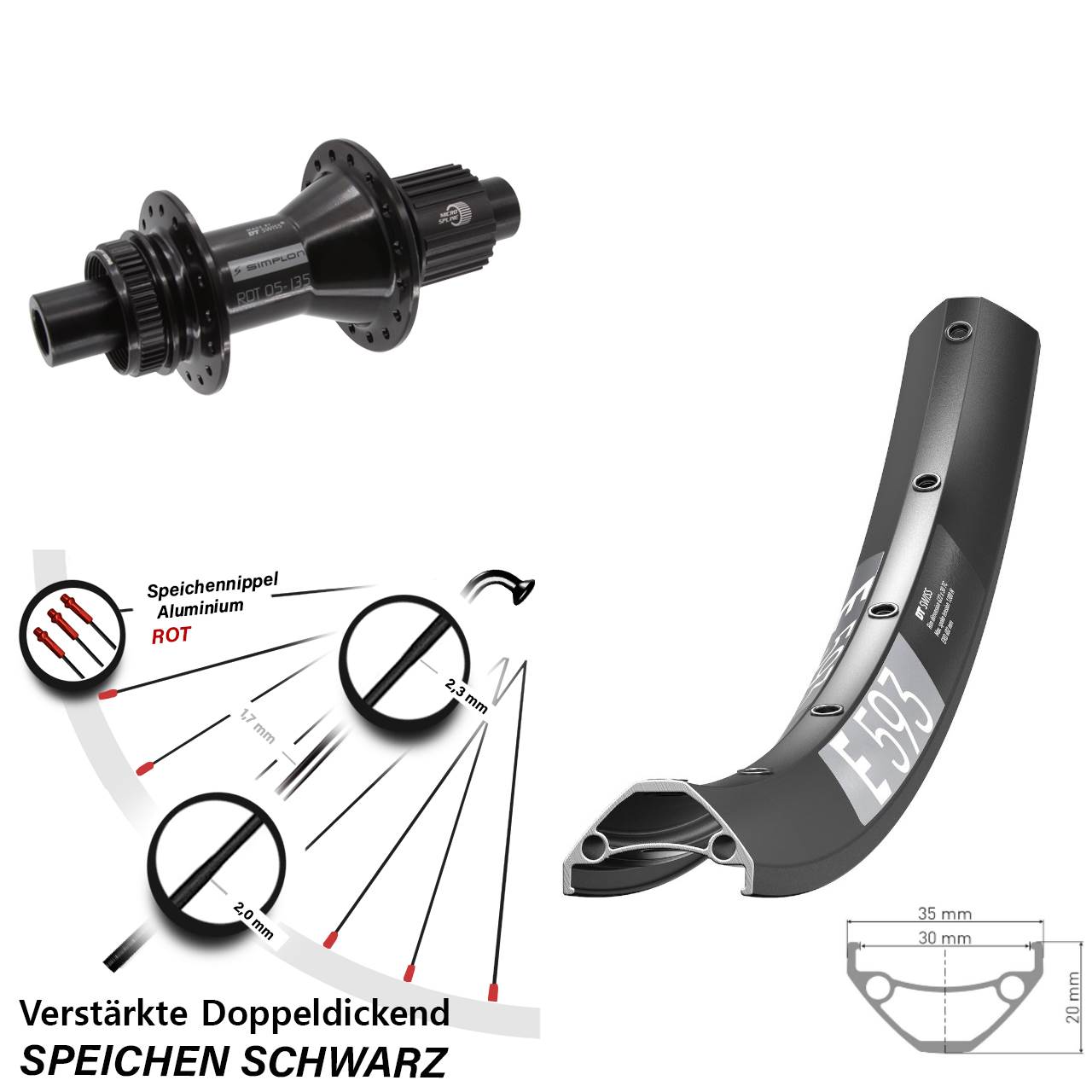 Hinterrad Centerlock 12x142 29 Zoll DT Swiss E593-370 Hybrid Micro Spline
