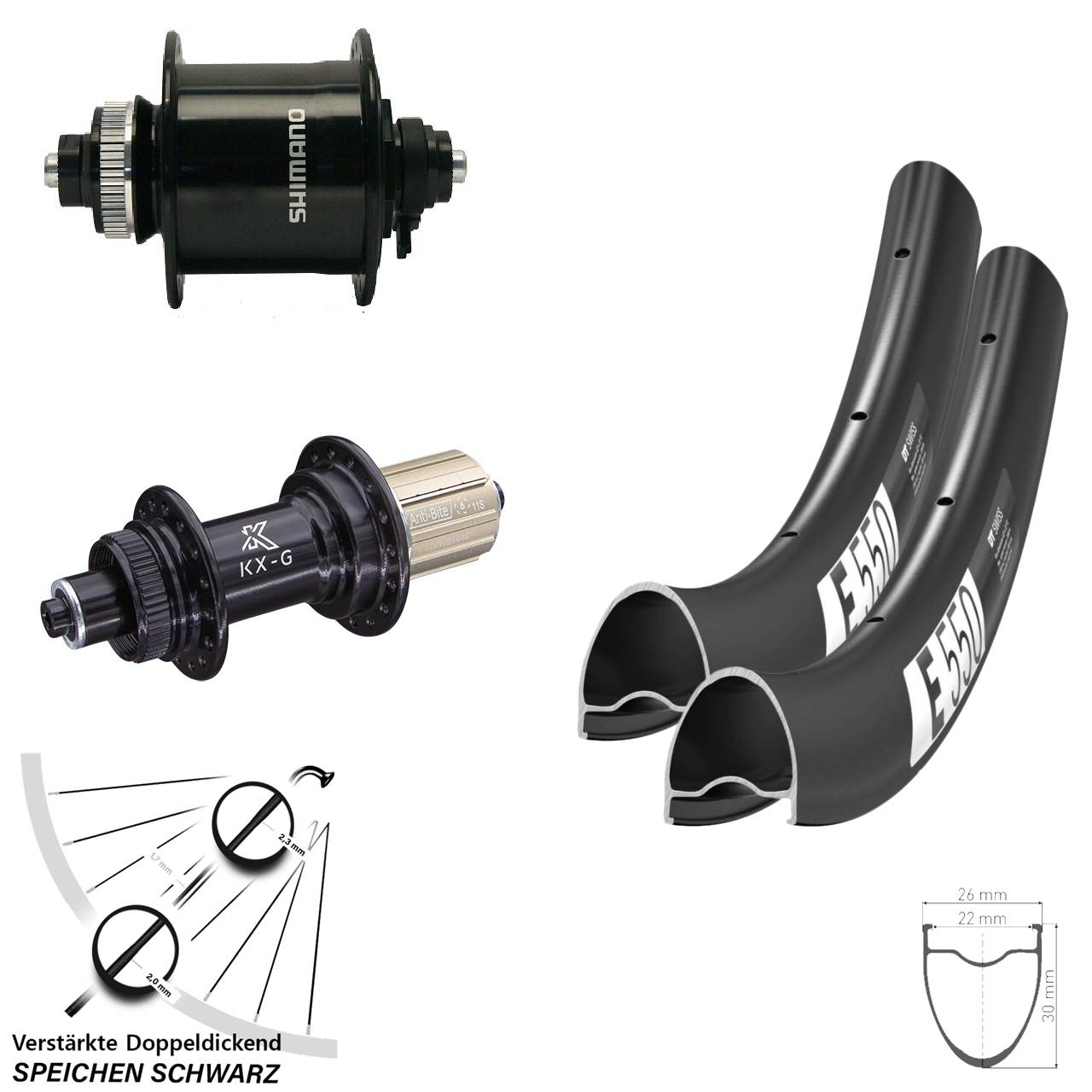 28 Zoll DT Swiss E 550 KX-G Shimano DH-UR700 Laufradsatz Centerlock QR 8-12 fach HG