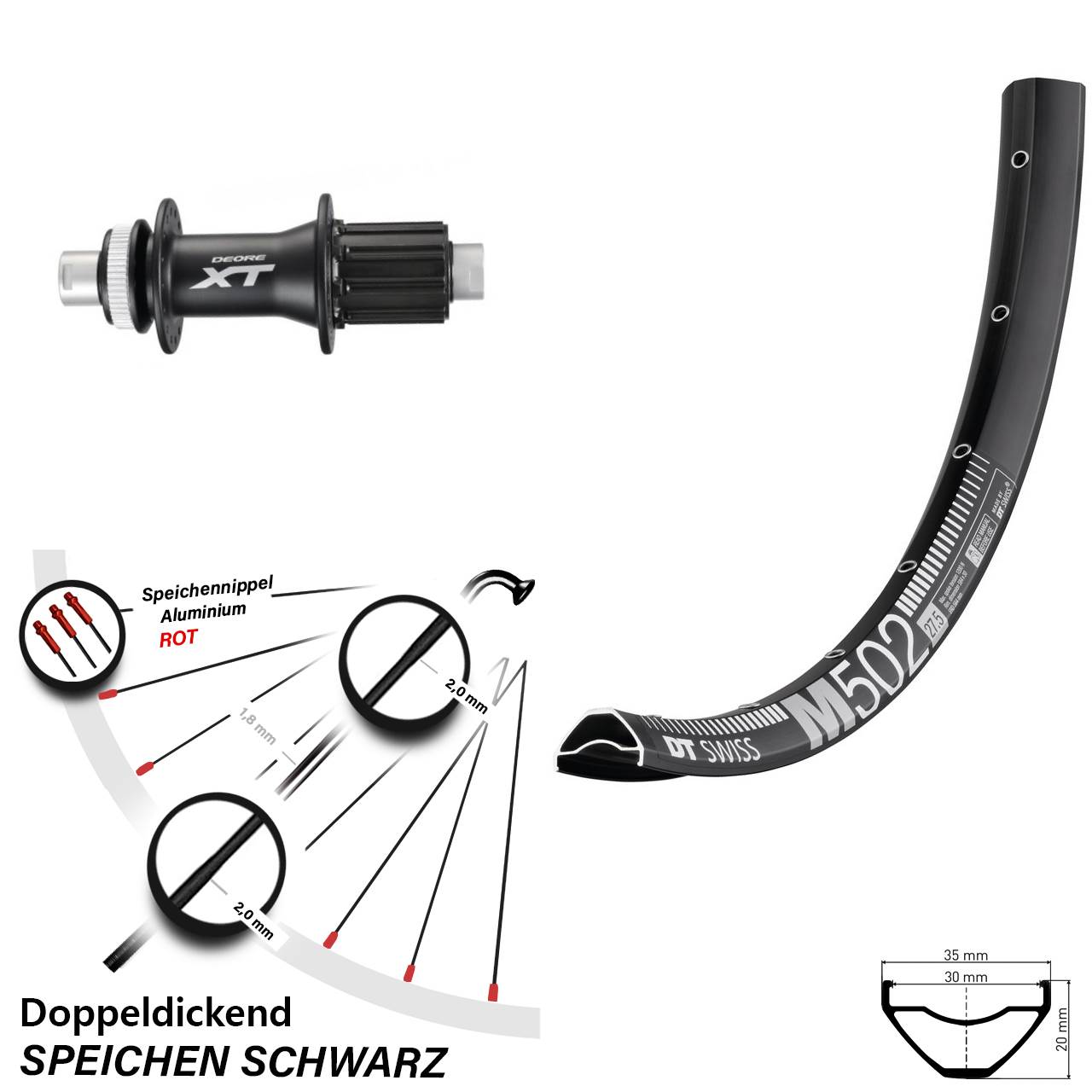 27,5 Zoll DT Swiss M502 Shimano FH-M788 Hinterrad Centerlock 12x142 8-11 fach
