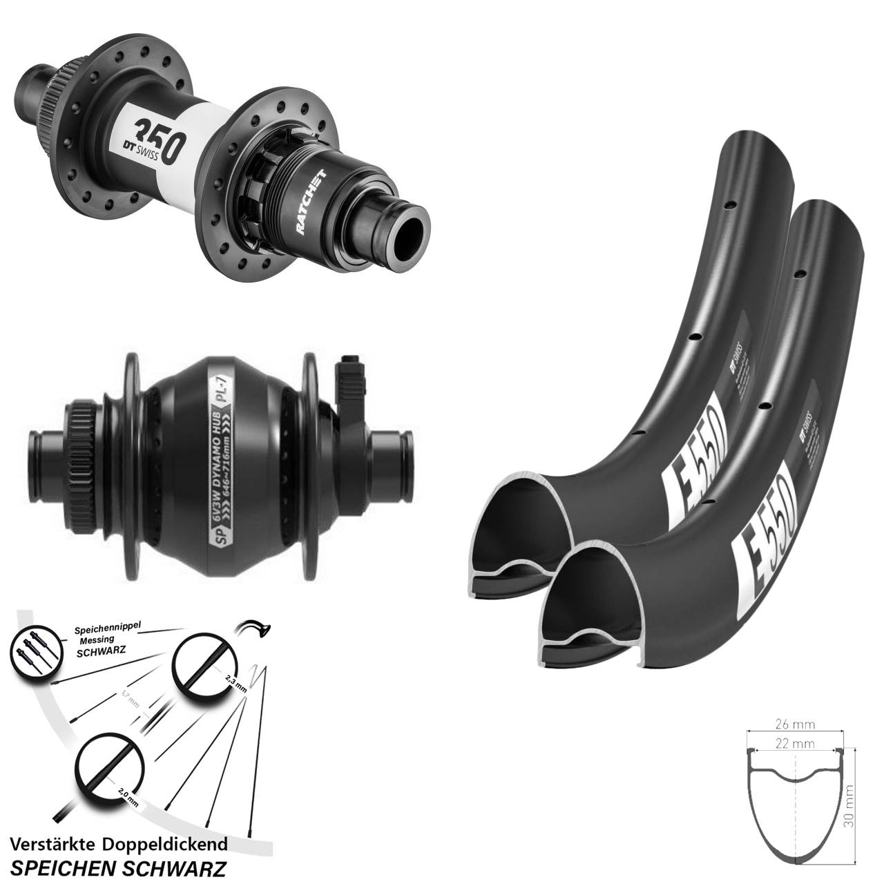 28 Zoll DT Swiss E 550-350 Road Shutter Precision PL-7 Disc Laufrad-Satz 12x100/142 XDR