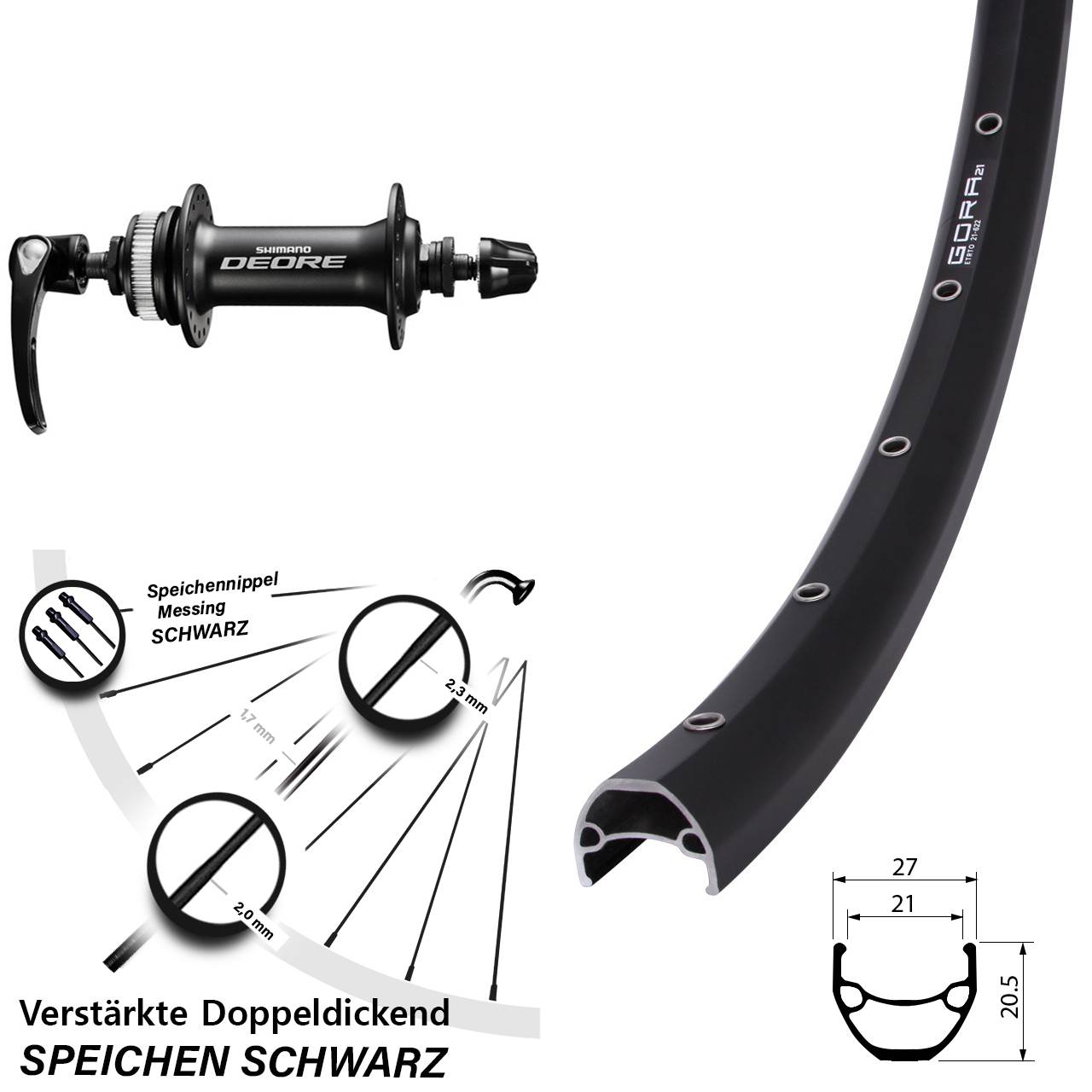 29 Zoll Gora 21 Shimano Deore Centerlock Vorderrad QR