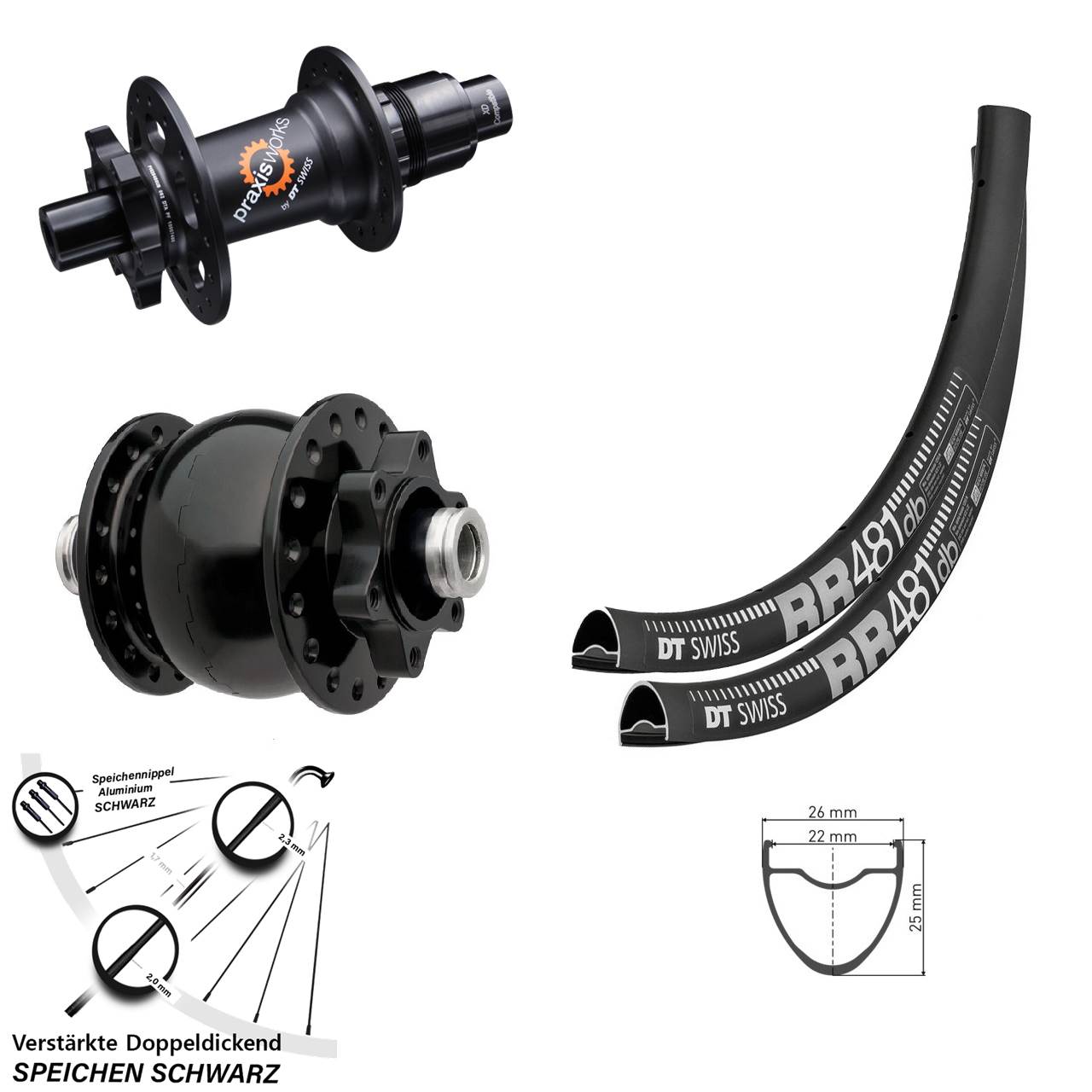 DT Swiss RR481 350 SON 28 Zoll Laufradsatz 6-Loch 12x100/142 XD