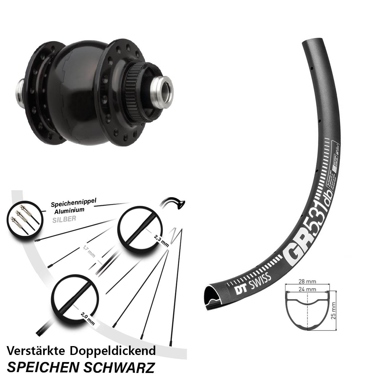 29 Zoll DT Swiss GR531 SON delux Centerlock Vorderrad mit Nabendynamo 12x100