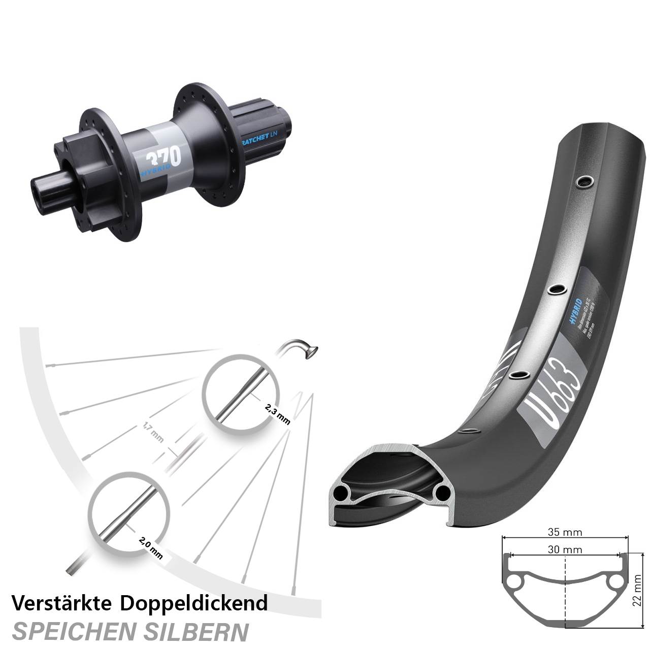 20 Zoll DT Swiss U 663-370 Hybrid Laufrad 12x148 Boost 6-Loch 8-11 fach