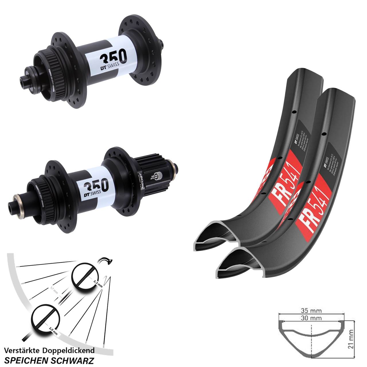 27,5 Zoll DT Swiss FR 541 350 Laufradsatz Centerlock QR Micro Spline