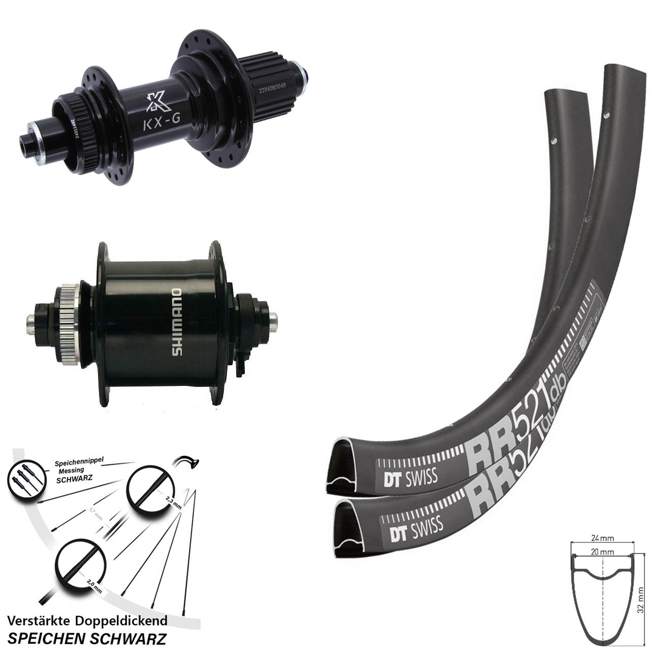 28 Zoll DT Swiss RR521 Centerlock Laufradsatz Shimano Nabendynamo schwarz