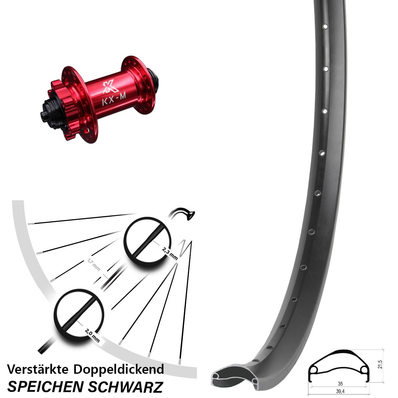 Vorderrad 6-Loch QR 29 Zoll Ambrosio E35 KX-M rot