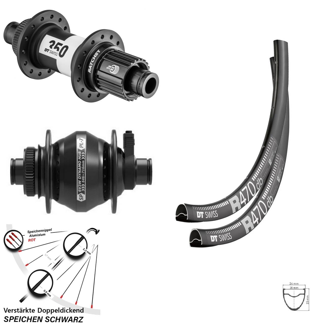 28 Zoll DT Swiss R470 SP PL-7 350 Micro Spline Disc Laufradsatz 12x100/142
