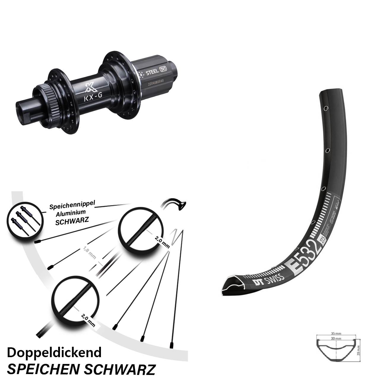 29 Zoll DT Swiss E 532 Hinterrad KX-GS 8-12 fach 12x142