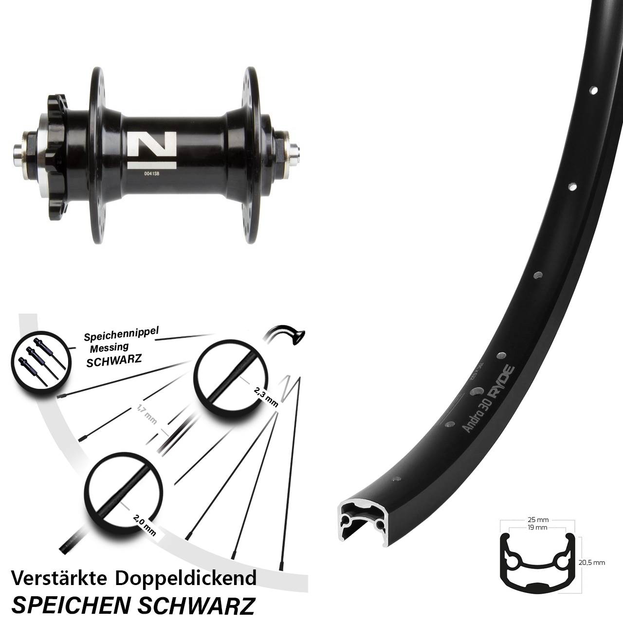29 Zoll Ryde Andra 30 Disc Novatec D-041 6-Loch Vorderrad QR