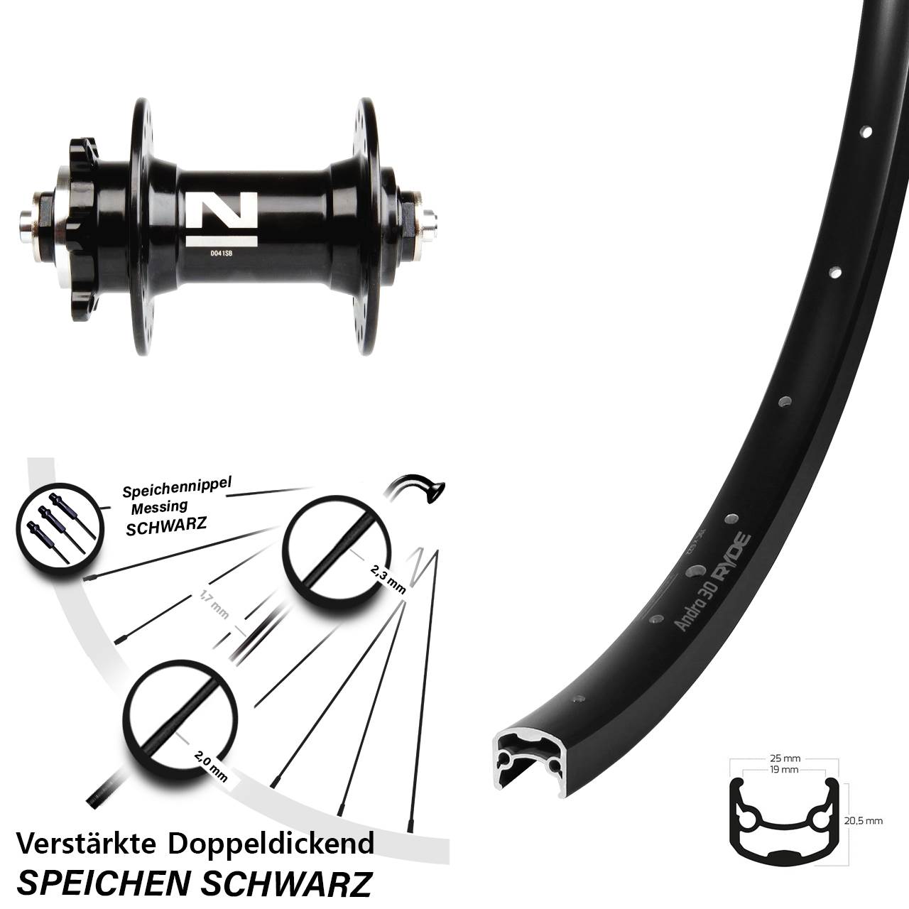 29 Zoll Ryde Andra 30 Disc Novatec D-041 6-Loch Vorderrad QR