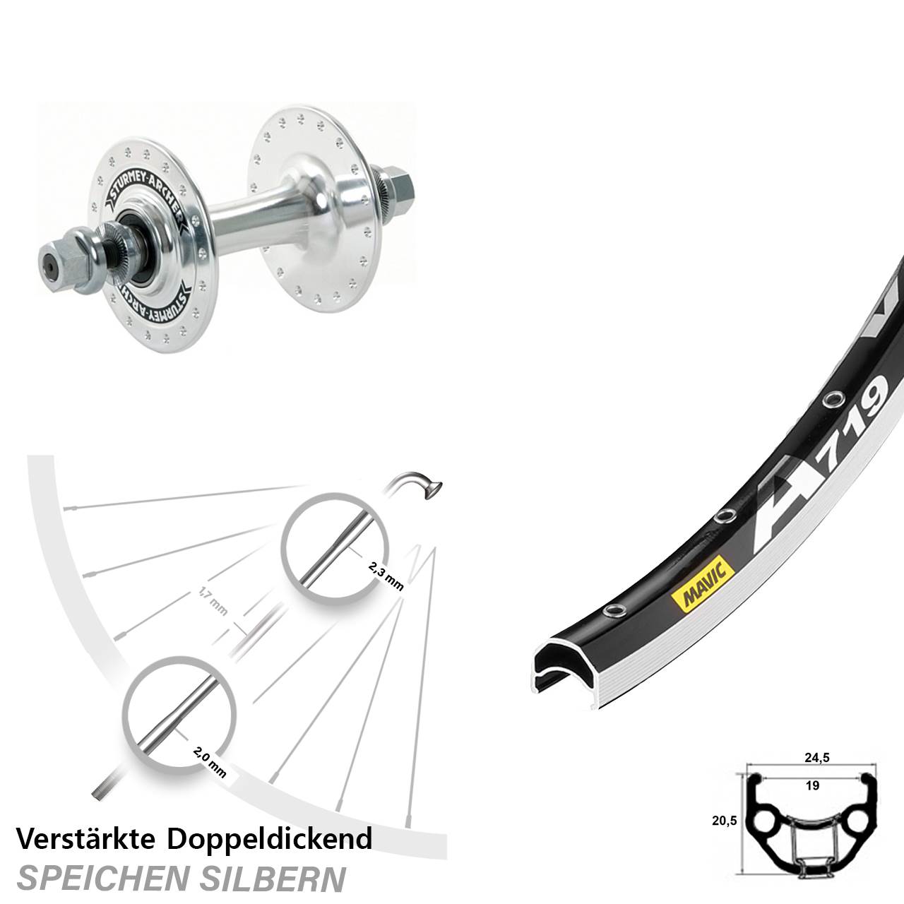 Vorderrad 28 Zoll Mavic A 719 Sturmey Archer HBT30-F Vollachse
