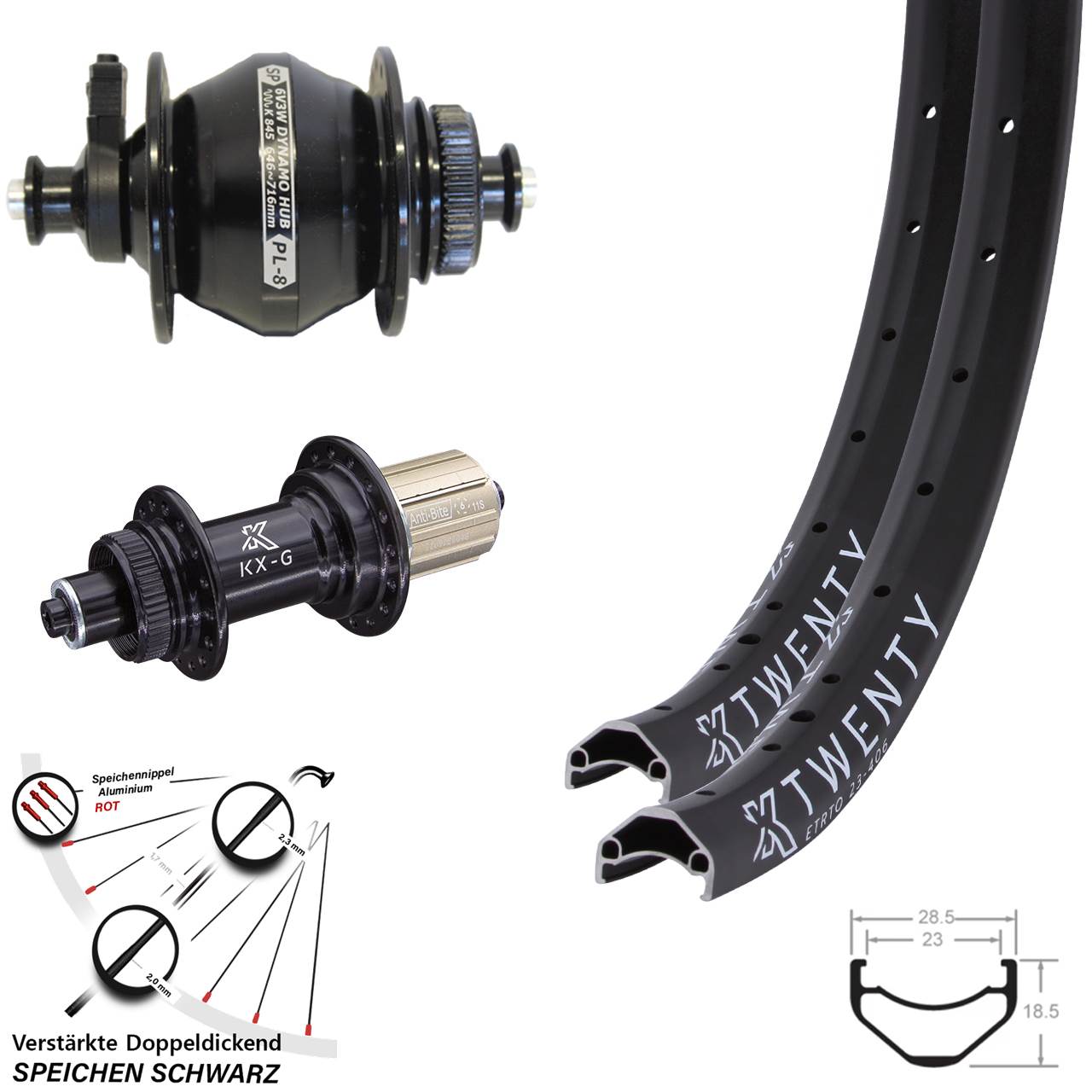 Laufradsatz Centerlock für Schnellspanner 20 Zoll KX-G Twenty Shutter PL-8 8-12 fach