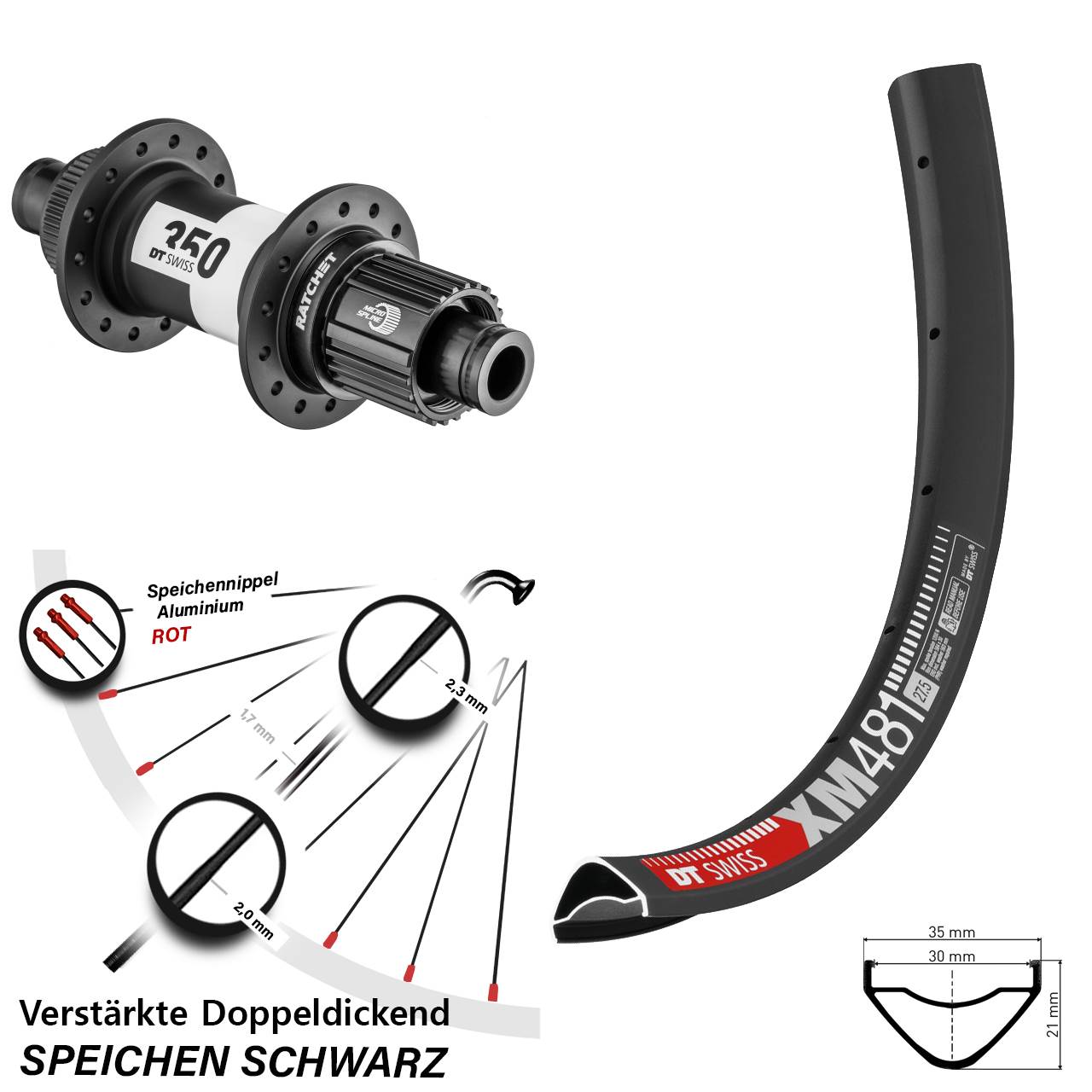 Hinterrad 27,5 Zoll DT Swiss XM481-350 Micro Spline 12x148 Boost