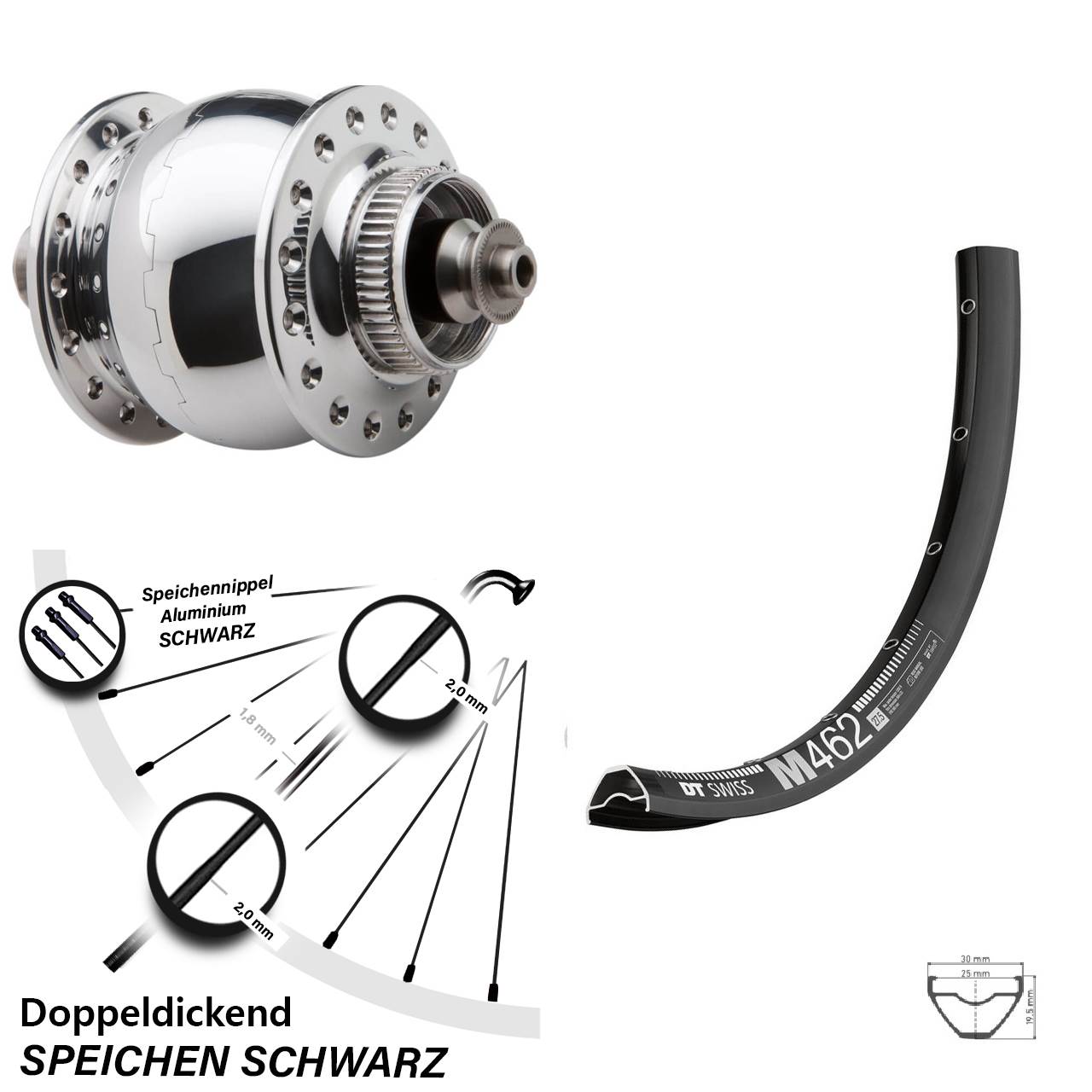 Disc Nabendynamovorderrad 27,5 Zoll DT Swiss M 462 SONdelux QR