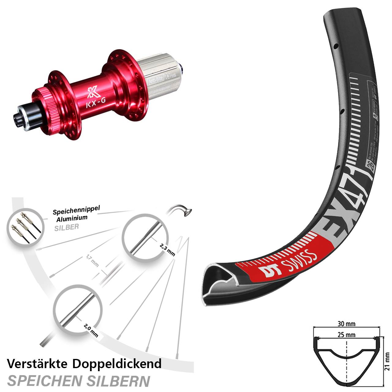 DT Swiss EX 471 Hinterrad 29 Zoll KX-G 135 8-12 fach rot-eloxiert