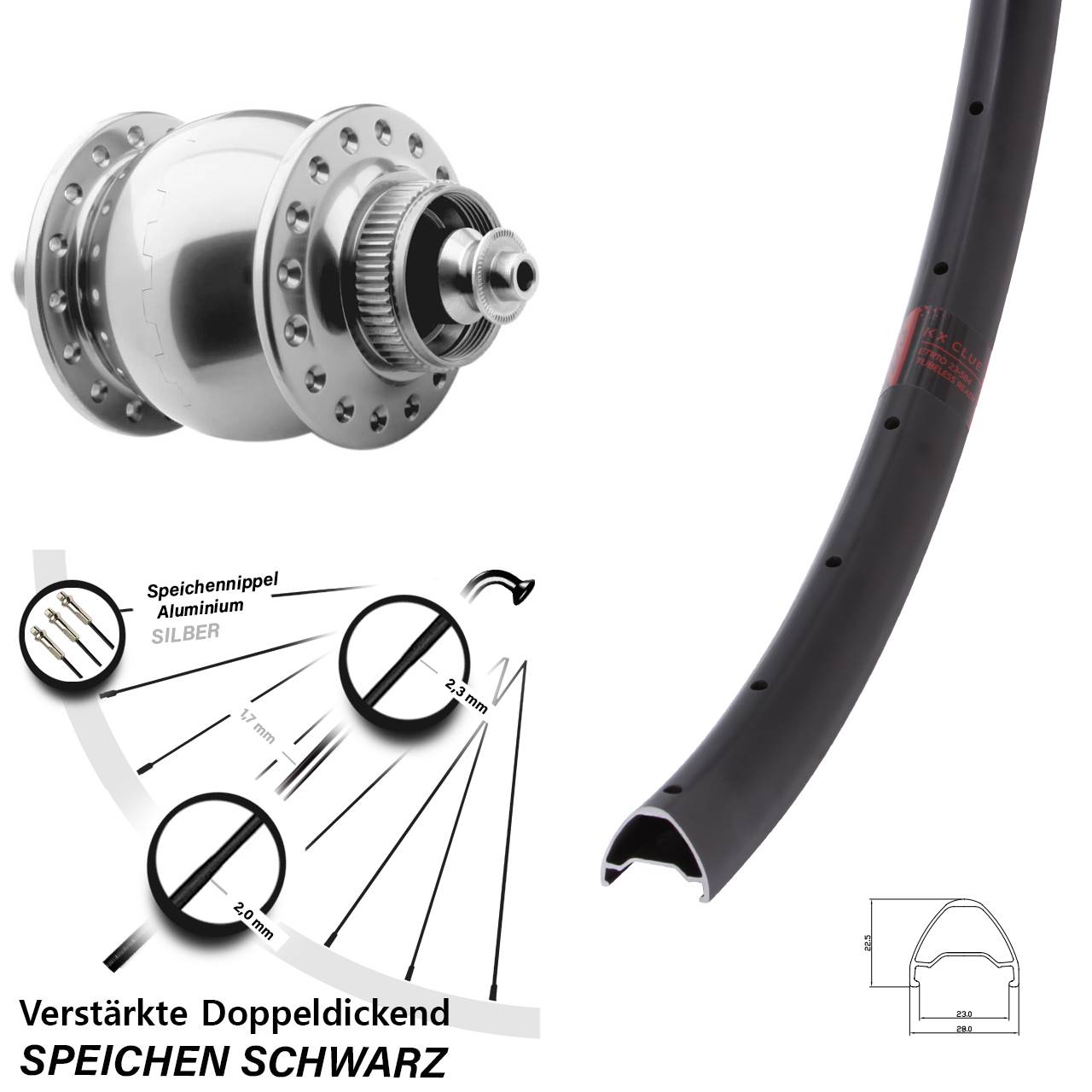Nabendynamo-Vorderrad Centerlock 28-29 Zoll KX Clue SON 28 QR