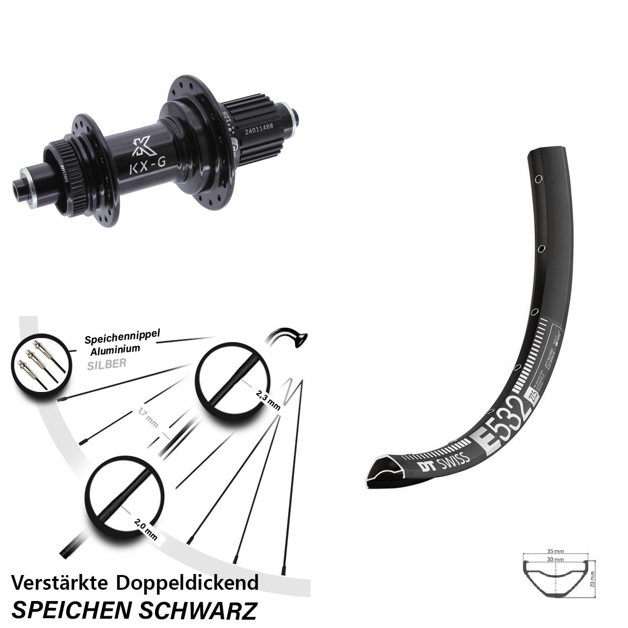 Centerlock Hinterrad für Schnellspanner 29 Zoll DT Swiss E 532 KX-G Micro Spline