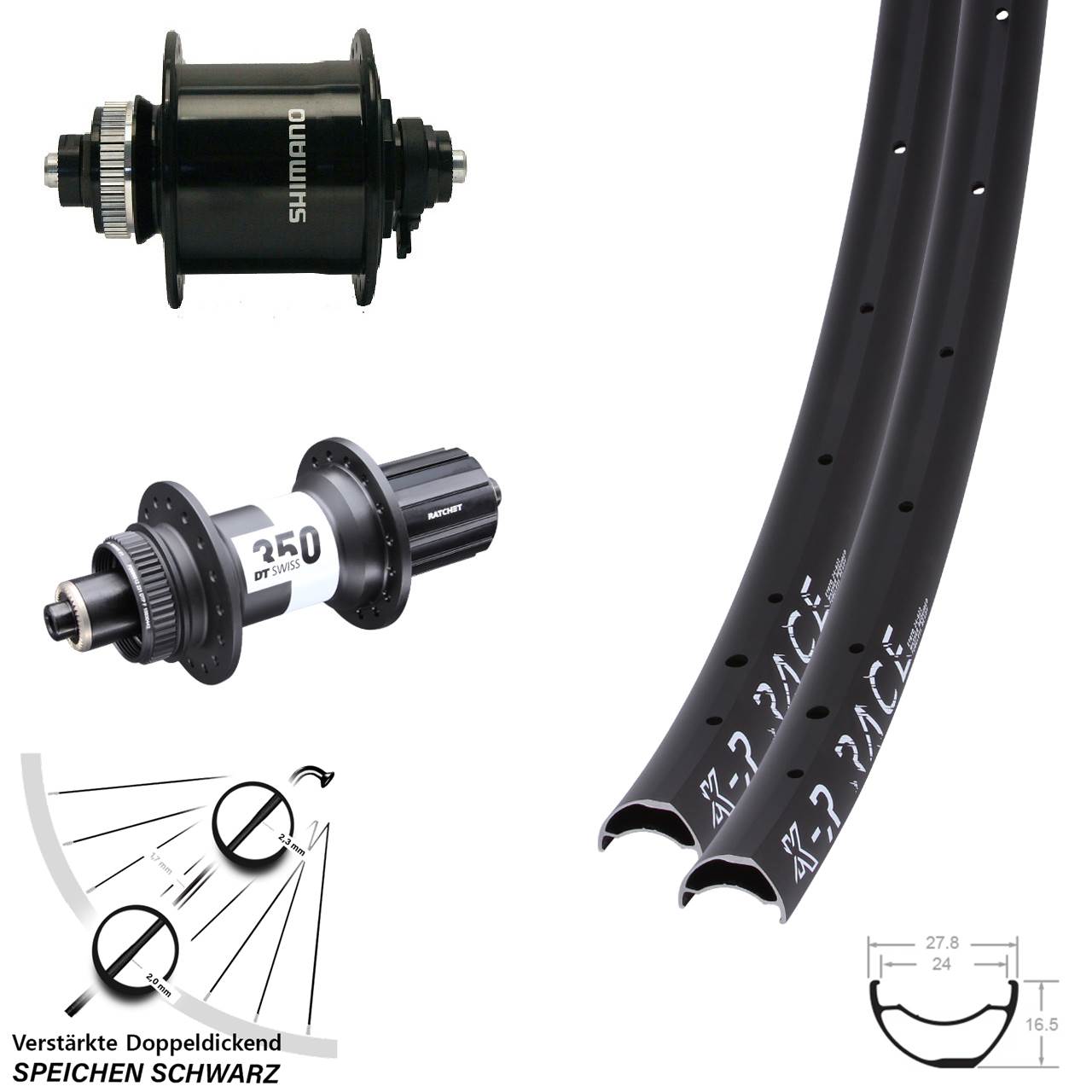 KX-R Race DT Swiss 350 Shimano DH-UR700-3D Laufradsatz Centerlock QR 8-11 fach