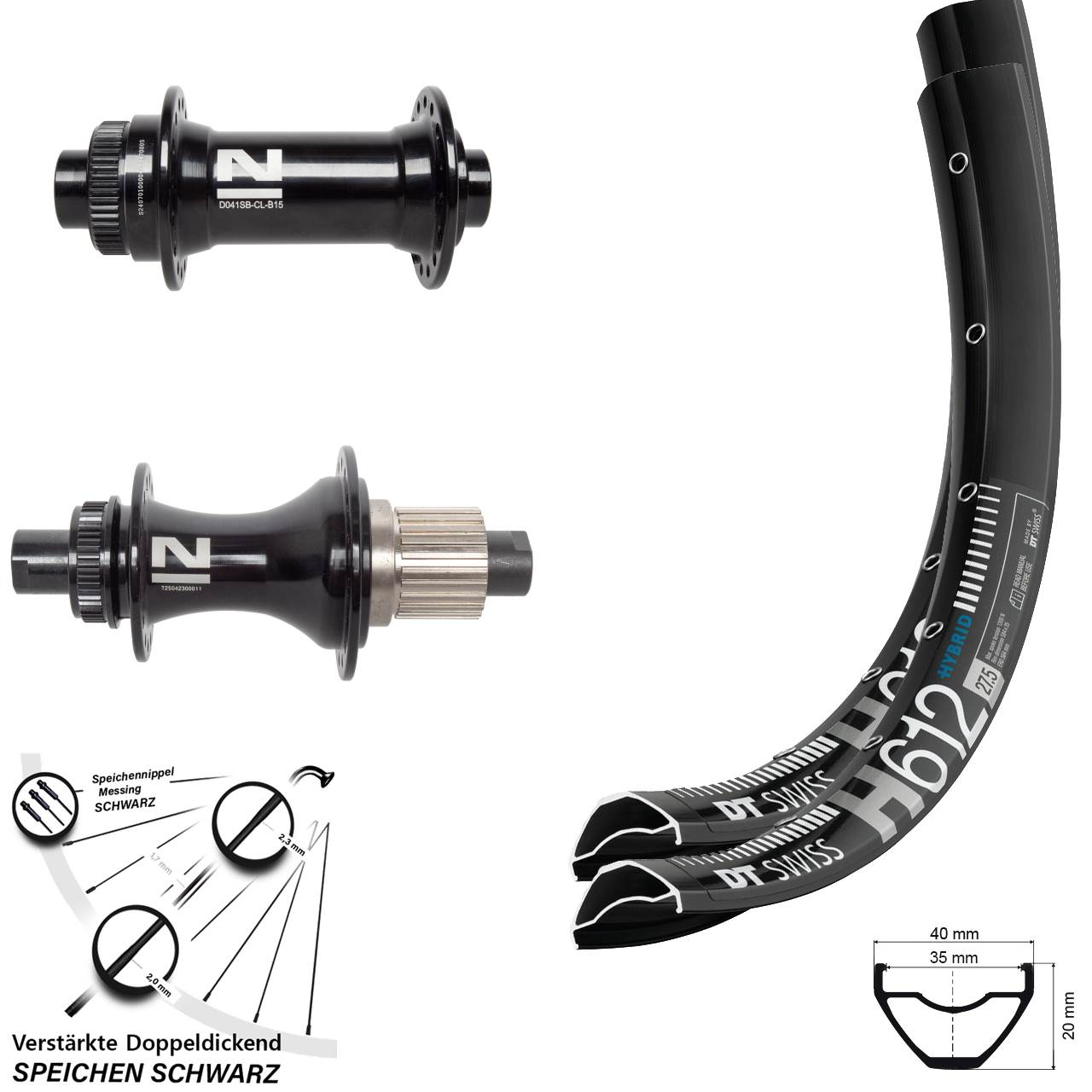27,5 Zoll DT Swiss H612 Novatec D041SB Novatec D462 Laufradsatz Disc Boost Micro Spline