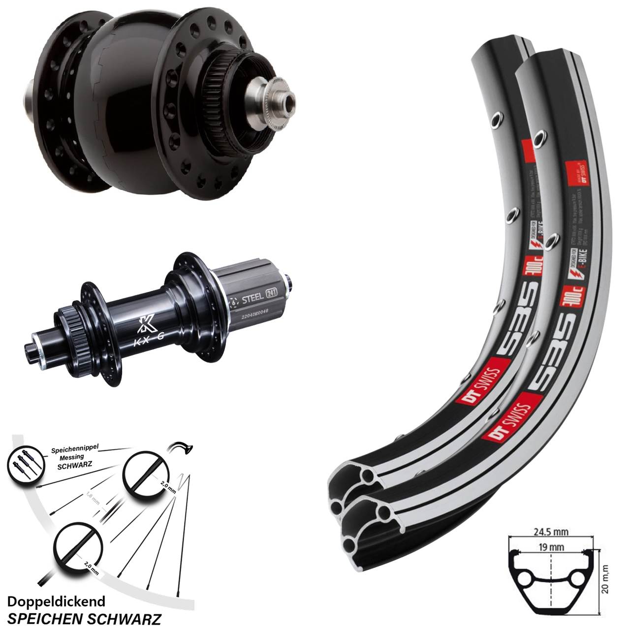 Laufradsatz für Schnellspanner 28 Zoll DT Swiss 535 KX-GS SONdelux 8-12 fach HG
