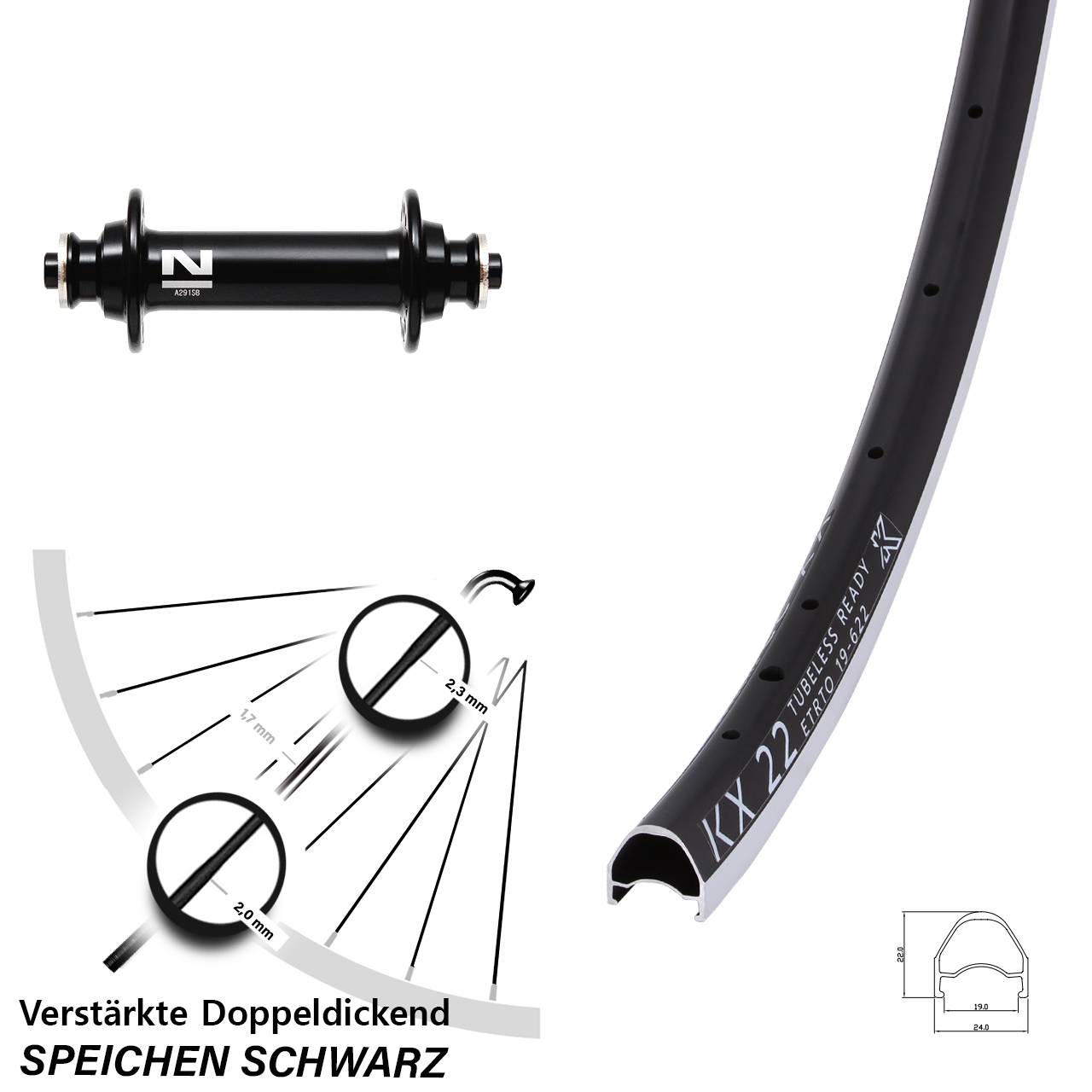 Vorderrad für Schnellspanner 28 Zoll KX 22 Novatec A291SB